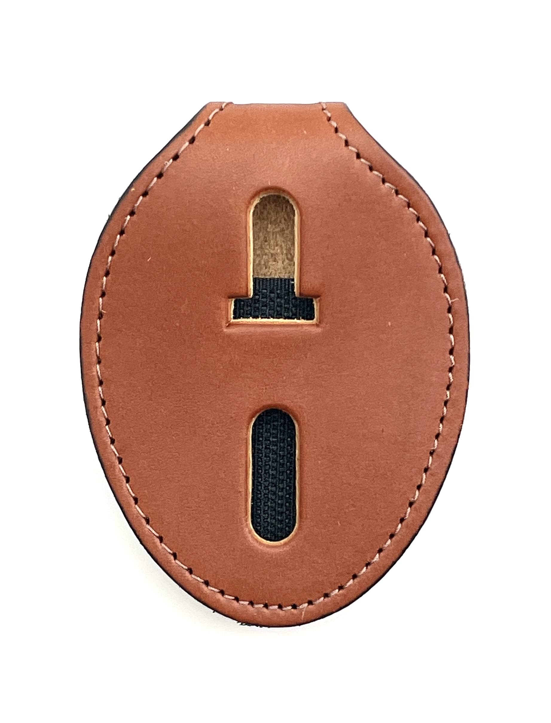 Perfect Fit Shield Wallets Tan Oval Belt Clip On Badge Holder with Neck Chain