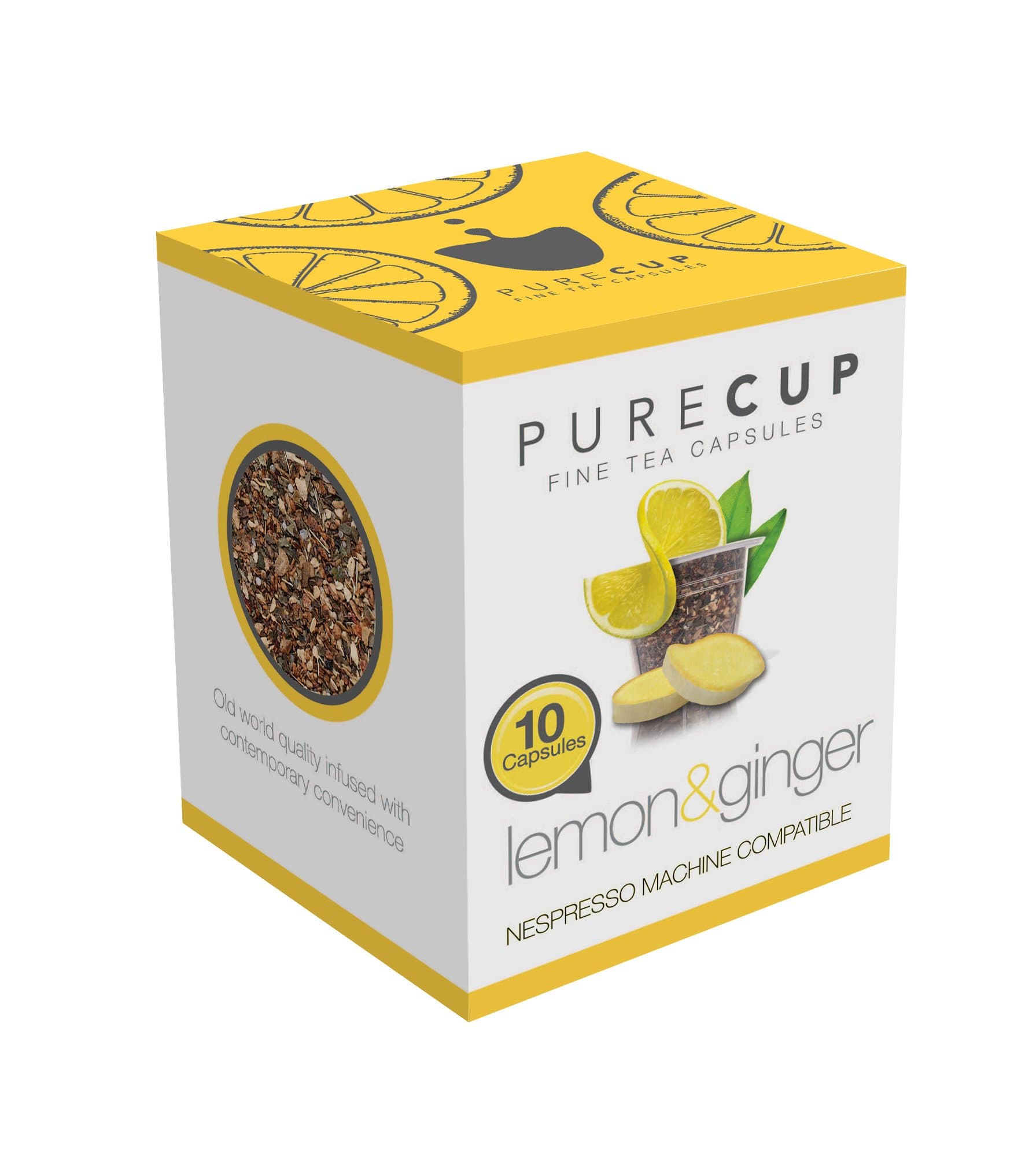 Purecup Lemon and Ginger Tea 10 Nespresso Compatible Capsules (Pack of 6, Total 60 Capsules)