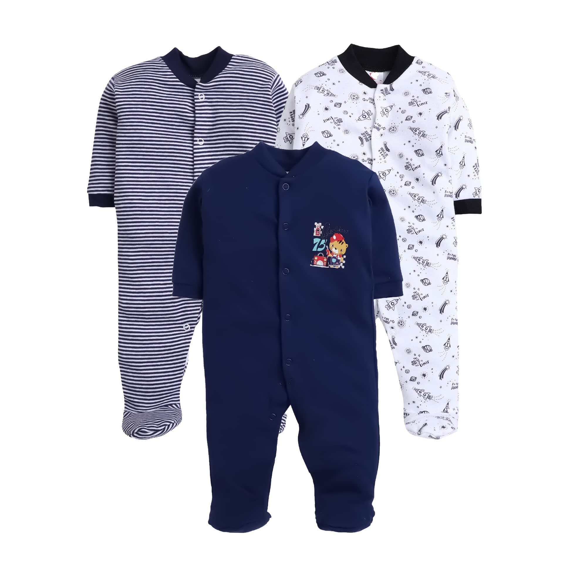 EIO Kid's Cotton All Over Print Night Suits Pack Of 3