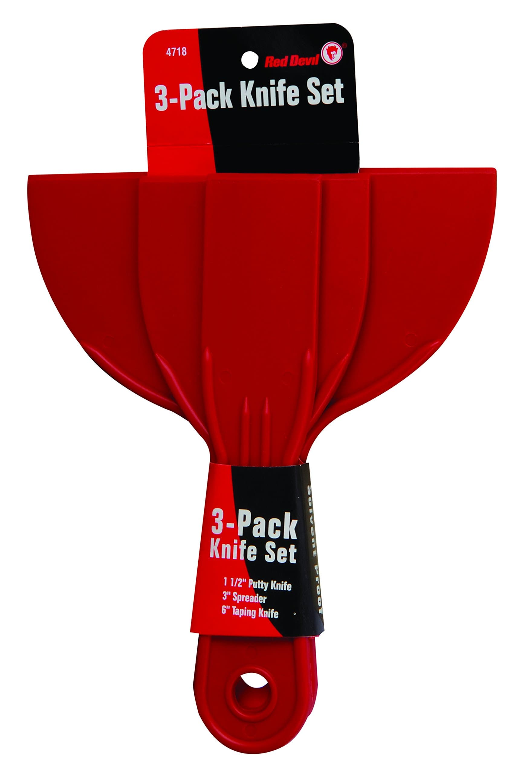 Red Devil 4718 3-Piece Plastic Putty Knife Set, Scraper Tool, Spackle & Paint, 1-Pack