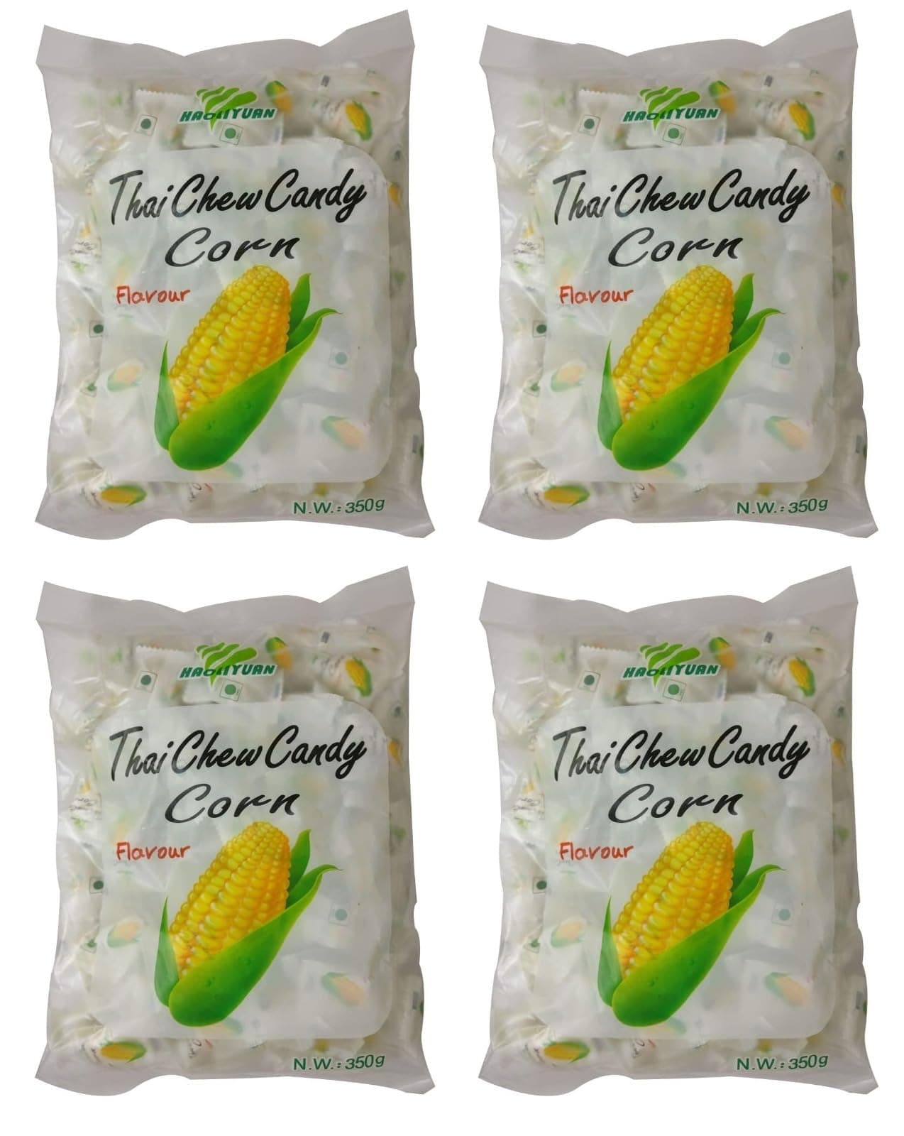 Haoliyuan Thai Chew Candy Refreshing Corn Flavoured With Individually Wrapped Candies 350gm Pouch (Pack Of 4)