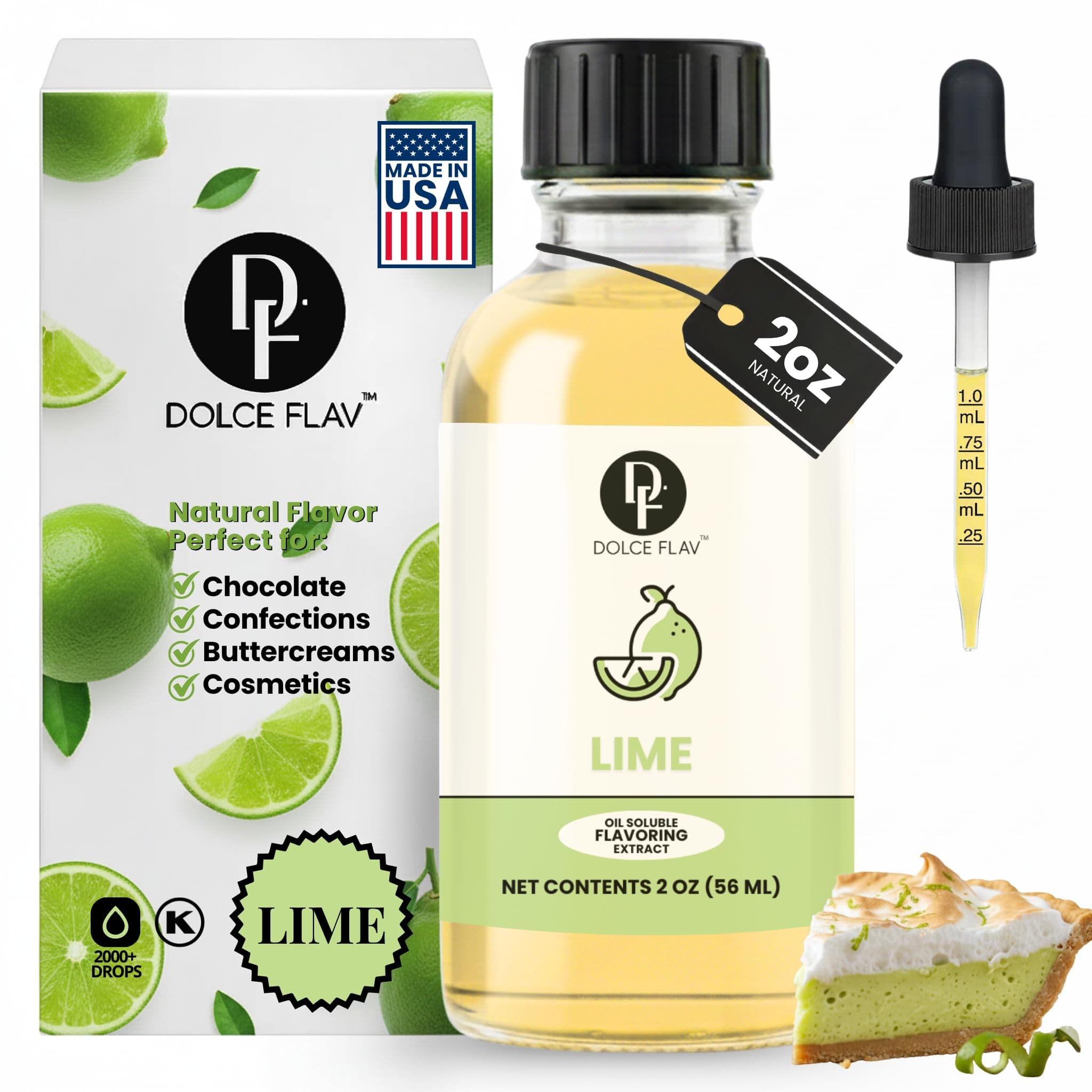 Natural Lime Extract – 2 Ounce Oil-Soluble Kosher, Sugar-Free, Concentrated Citrus Lime Flavor for Candy, Chocolates & Desserts, Includes Measured Dropper