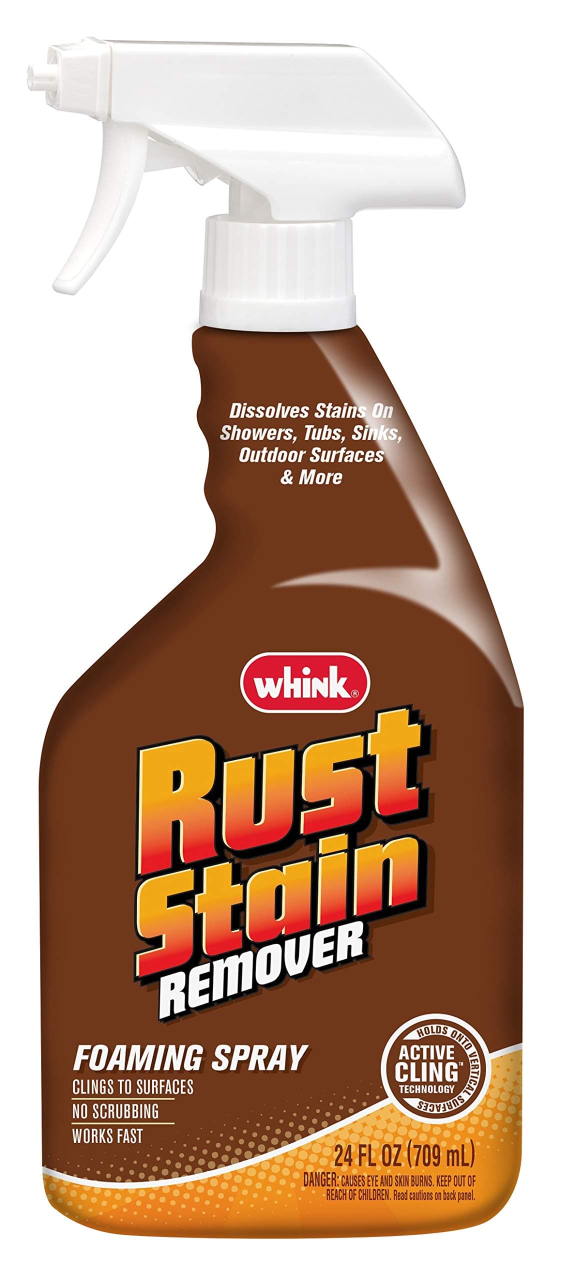 Rust-Oleum Whink Rust Stain Remover | Heavy-Duty Iron Stain Remover Foaming Spray with Excellent Cling for Toilets, Showers, Sinks, Outdoor Siding | 24 oz