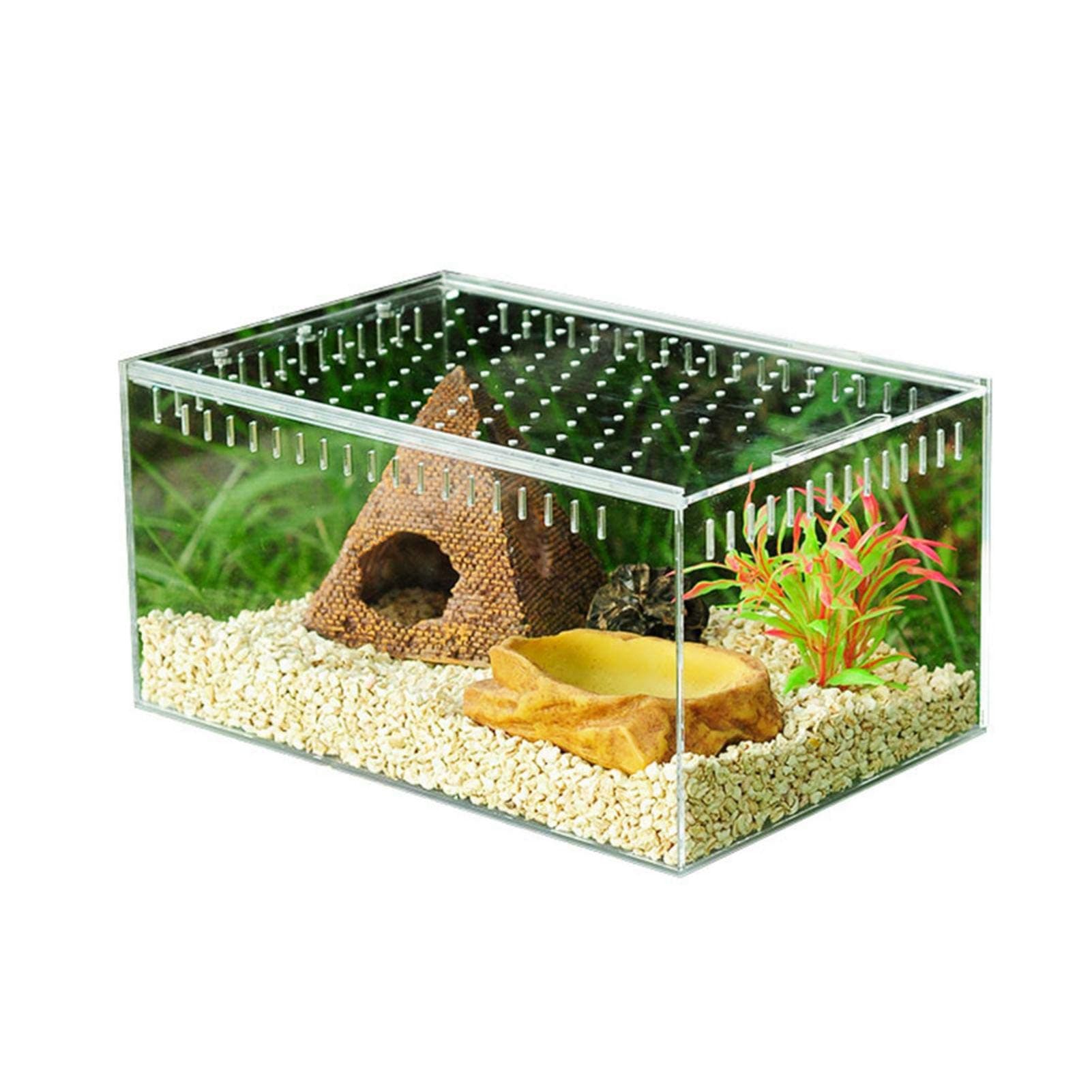 Clear Reptile Breeding Box,Small Acrylic Terrarium Full View Visually with Sliding Design Feeding Box for Insect Reptiles Tarantulas Amphibians Lore Caterpillars Cricket Spider Snail Reptile