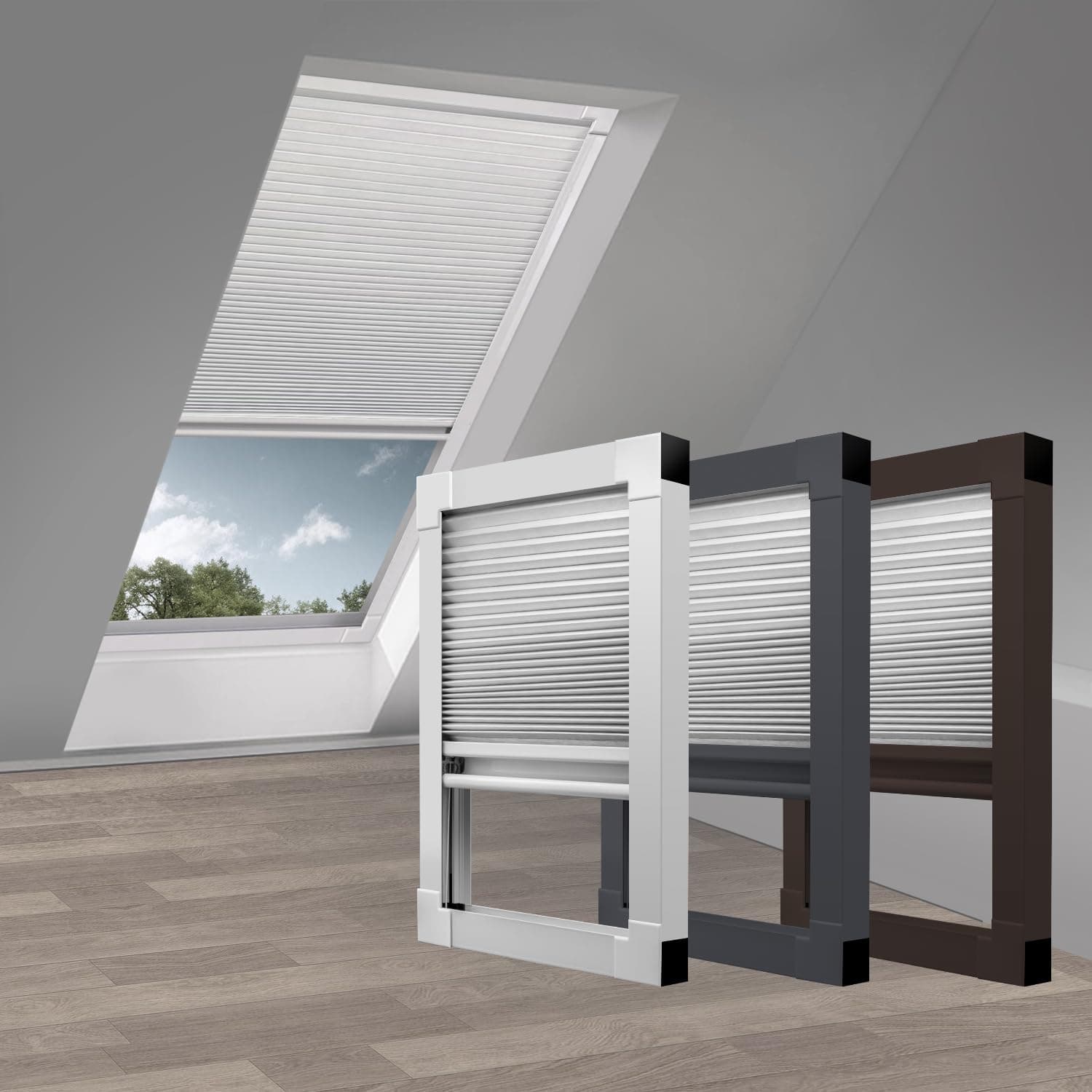 Skylight Blackout Cellular Shades Blinds Cordless Room Darkening Honeycomb Shade Blind for Roof Inclined Plane Rooms Window, Custom Size, White