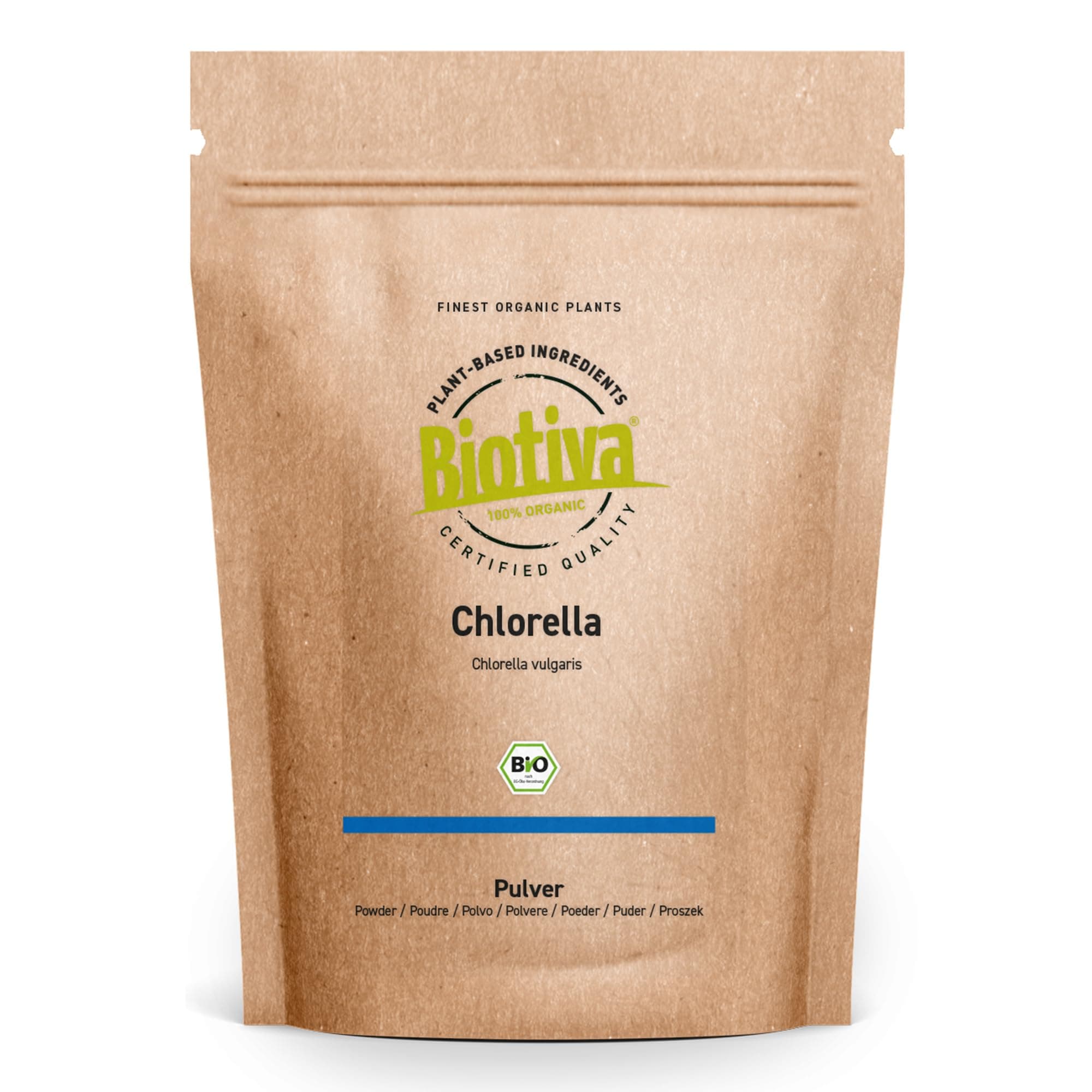 Biotiva Chlorella Powder Organic 500g - Chlorella Vulgaris - Algae - Packed and Controlled in Germany (DE-ECO-005)