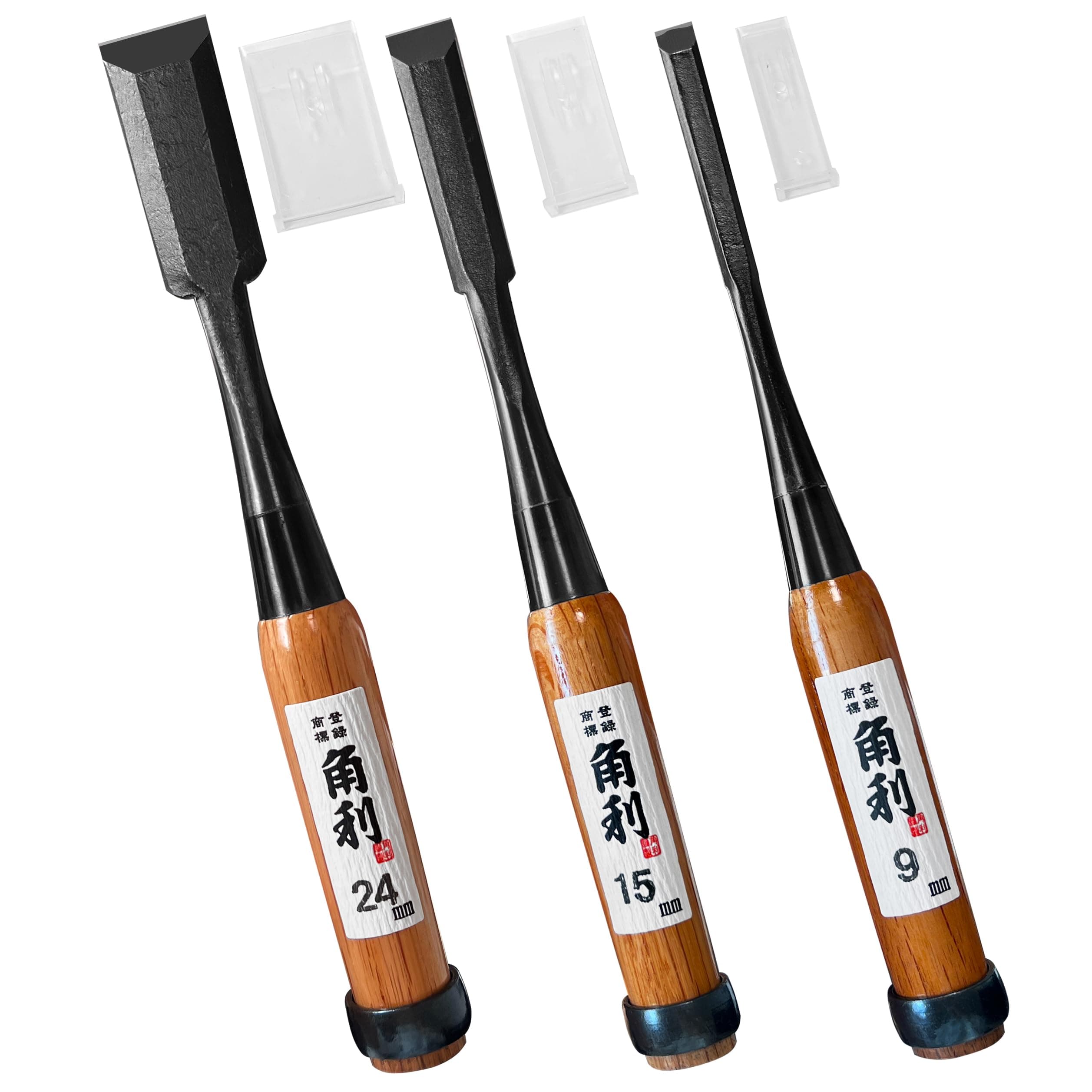 KAKURI Japanese Wood Chisel Set, Long Handle, 3 Pieces, For Carpentry, Made in Japan, Chisels, Carved, Mortise, Splicing, Sharp Japanese Carbon Steel, Red Oak Handle