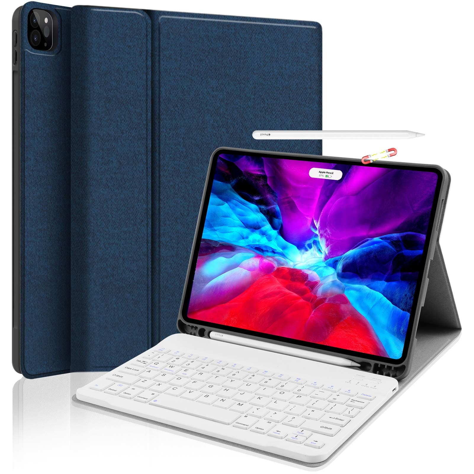 iPad Pro 11 2021 2020 Keyboard Case - JUQITECH Case with Wireless Keyboard - Support Pencil Charging Holder Detachable Keyboard Flip Stand Cover for iPad Pro 11 Inch 3rd Gen 2021 / 2nd Gen 2020, Blue