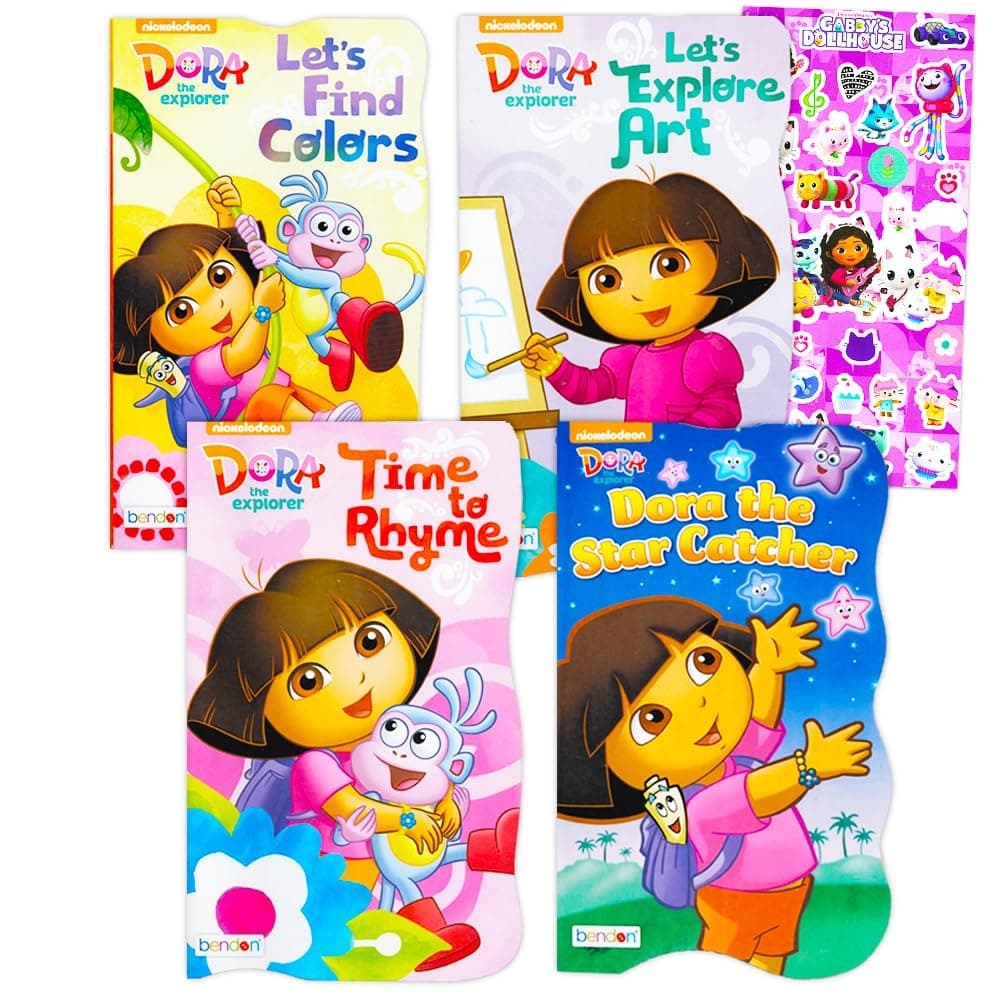 Nickelodeon Dora The Explorer Board Books for Kids Toddlers ~ Bundle of 4 Dora Board Books with 300 Bonus Dora The Explorer Stickers (Dora Board Books)