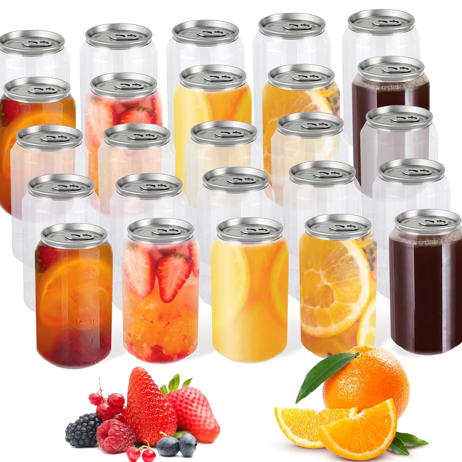 100 Pack, 330ml/11.2oz Plastic Juice Bottles with Aluminum Pop Can Caps, Disposable Leakproof Clear Bottles for Juice, Smoothies, Tea, Coffee, Compatible with Automatic Cup Sealer (not included)