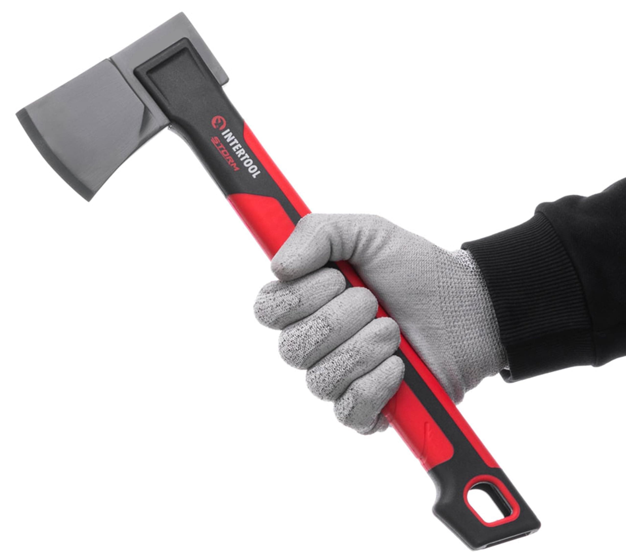 INTERTOOL Hatchet Lightweight for Camp Firewood Splitting & Kindling - Small 14" Wood Chopping Axe with Shock Absorbing Anti-Slip Handle & Sheath - Ax for Outdoor, Hiking, and Gardening - HT08-0291