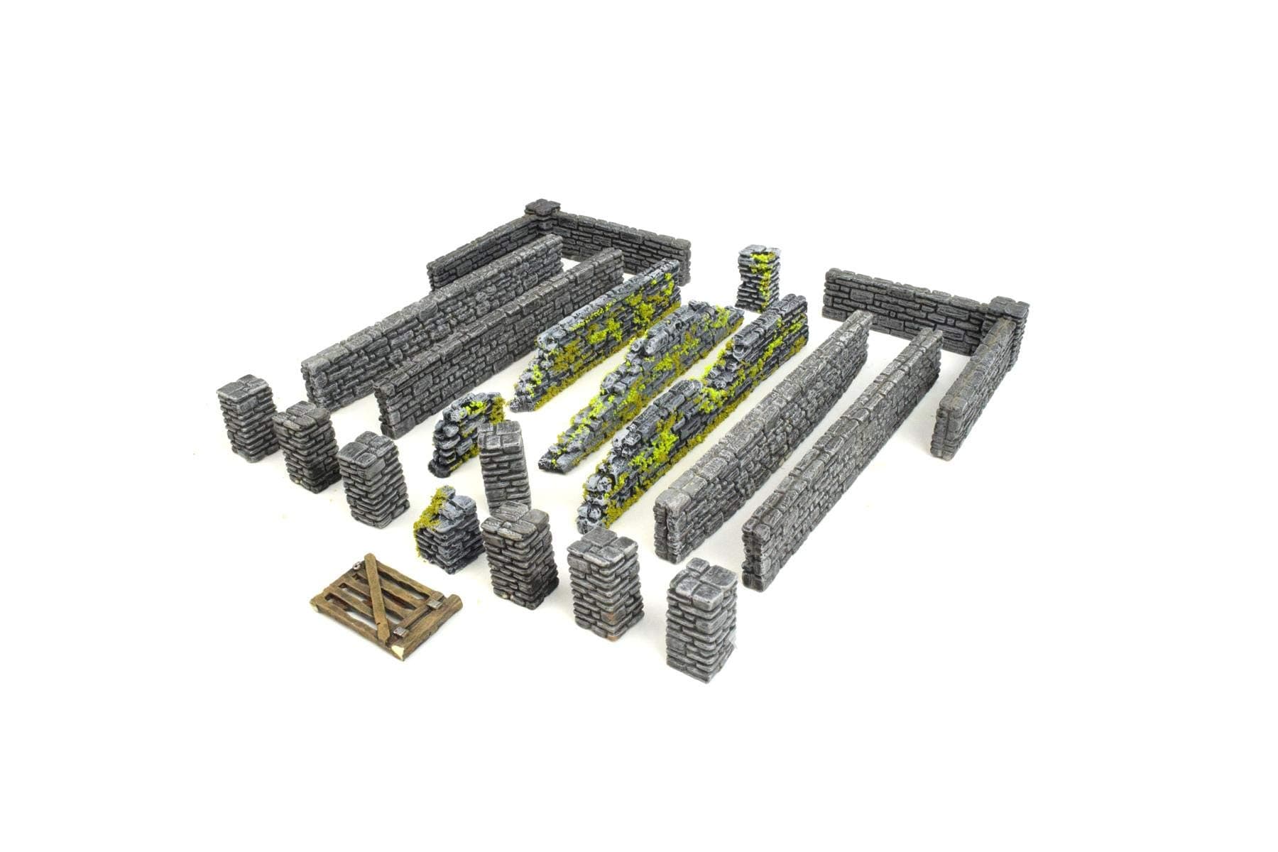 War World GamingWorld at War Stone Wall and Pillar Sections Large Set – 28mm WW2 Normandy Wargame Terrain Model Diorama