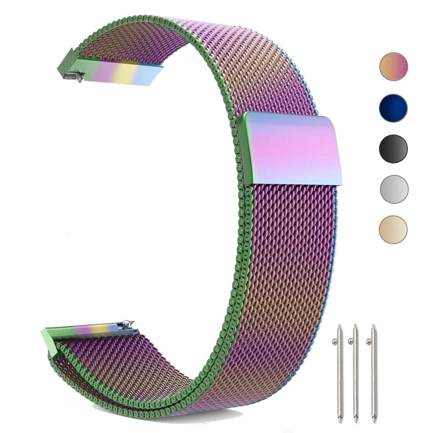 ZGS Compatible with 20mm Watch Strap, Loop Stainless Steel Mesh Strap Replacement for Garmin Vivoactive 3 Music/Vivomove HR/Forerunner 245 / Forerunner 645 Music (20mm Colorful)