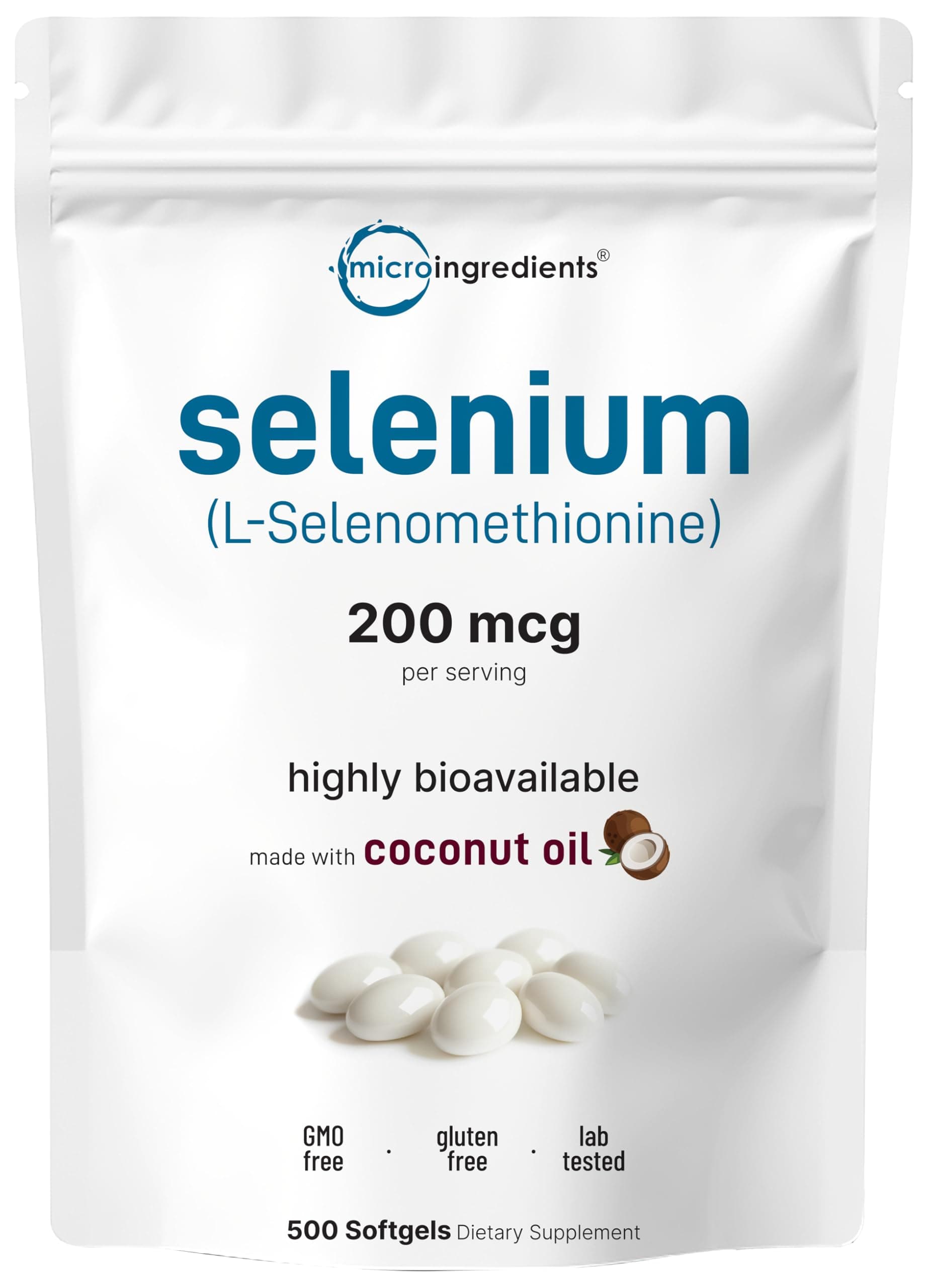 Selenium Supplements for Women & Men 200mcg, 500 Softgels with Coconut Oil | Essential Trace Mineral as Selenomethionine | Antioxidant for Energy, Heart, & Immune Support