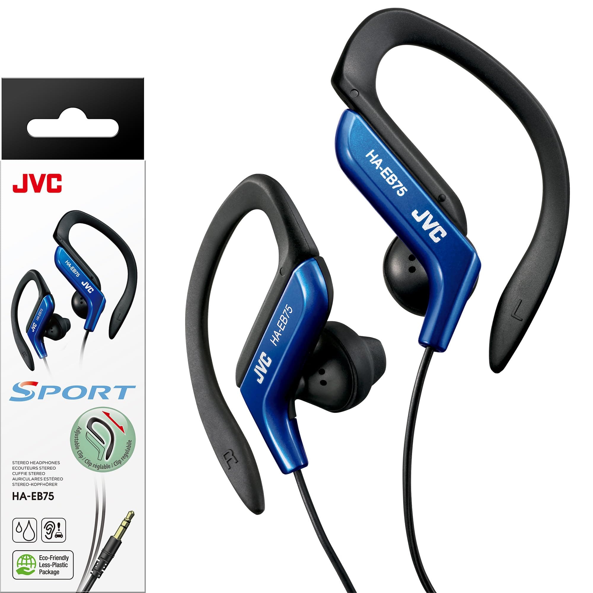 Clip Style Headphone Blue Lightweight and Comfortable Ear Clip. Splash Proof Water resistant Powerful Sound with Bass Boost JVC HAEB75BA