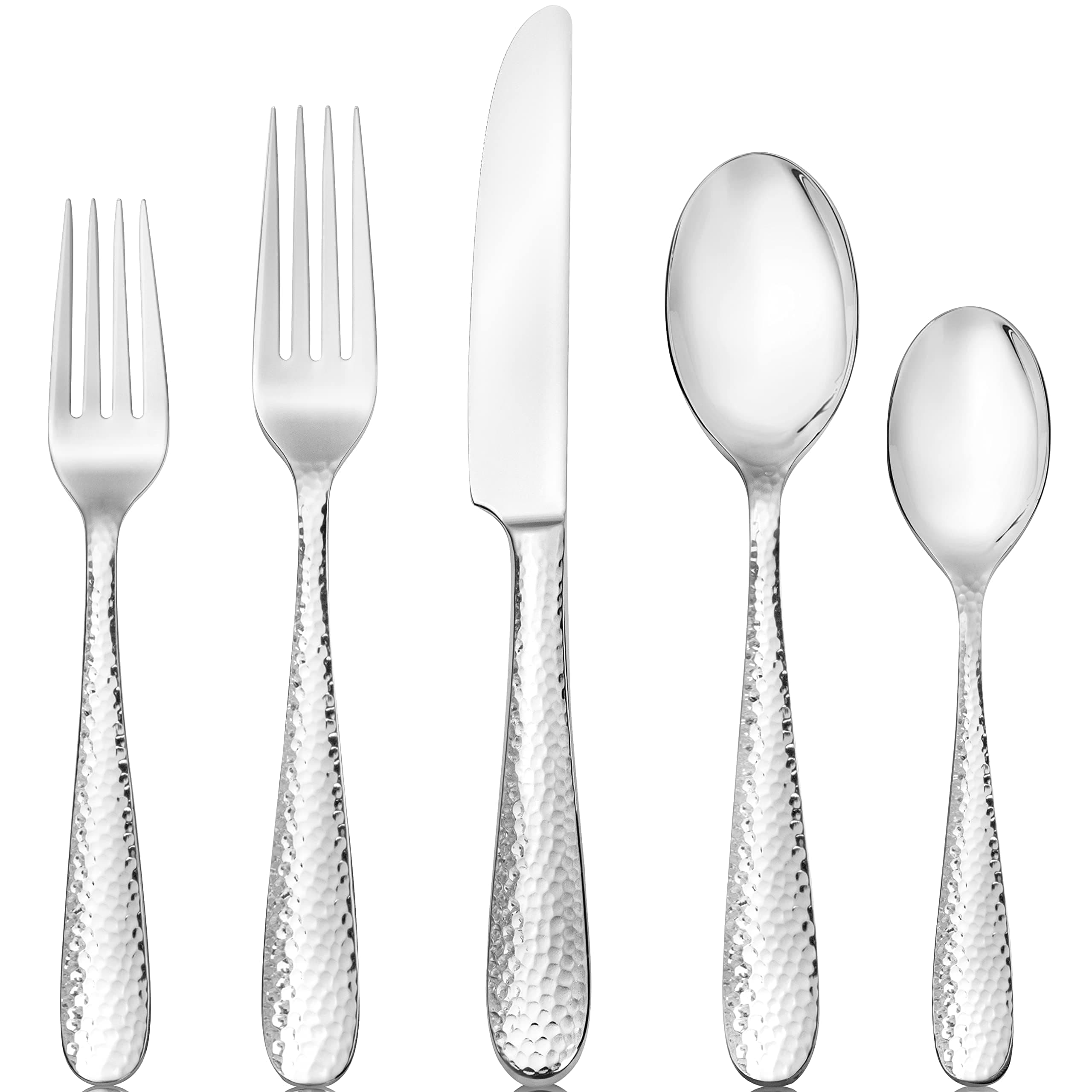 - Premium 40 Piece Hammered Silverware Set, 18/10 Stainless Steel, Fine Flatware Service for 8 -Dishwasher Safe Bergamo Cutlery