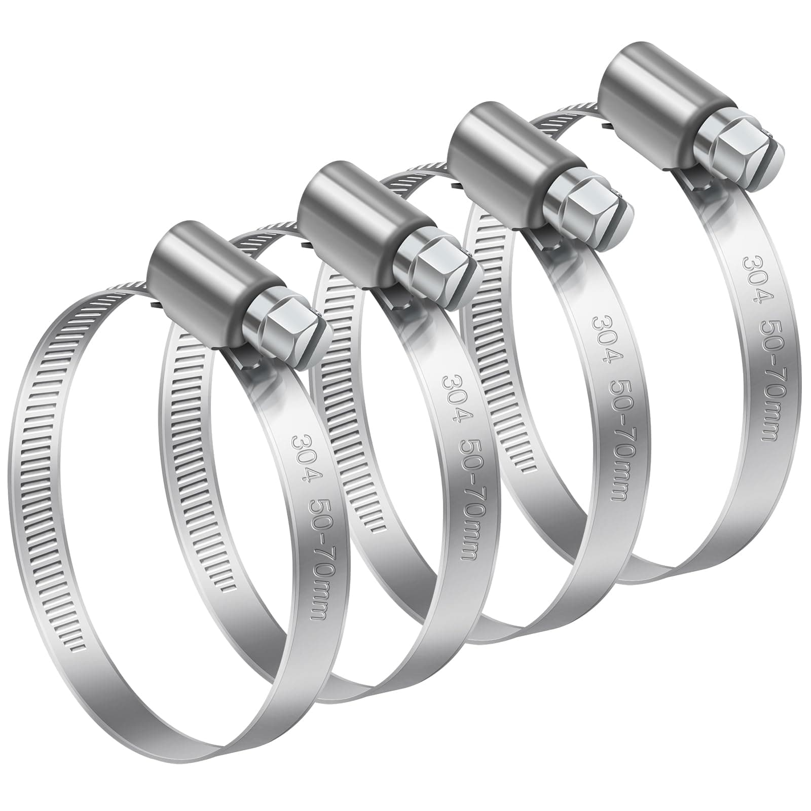 50-70mm Adjustable Hose Clips, 4 Pcs Stainless Steel Worm Drive Clamps for Securing Hose Connections Home Gas Water and Fuel Line