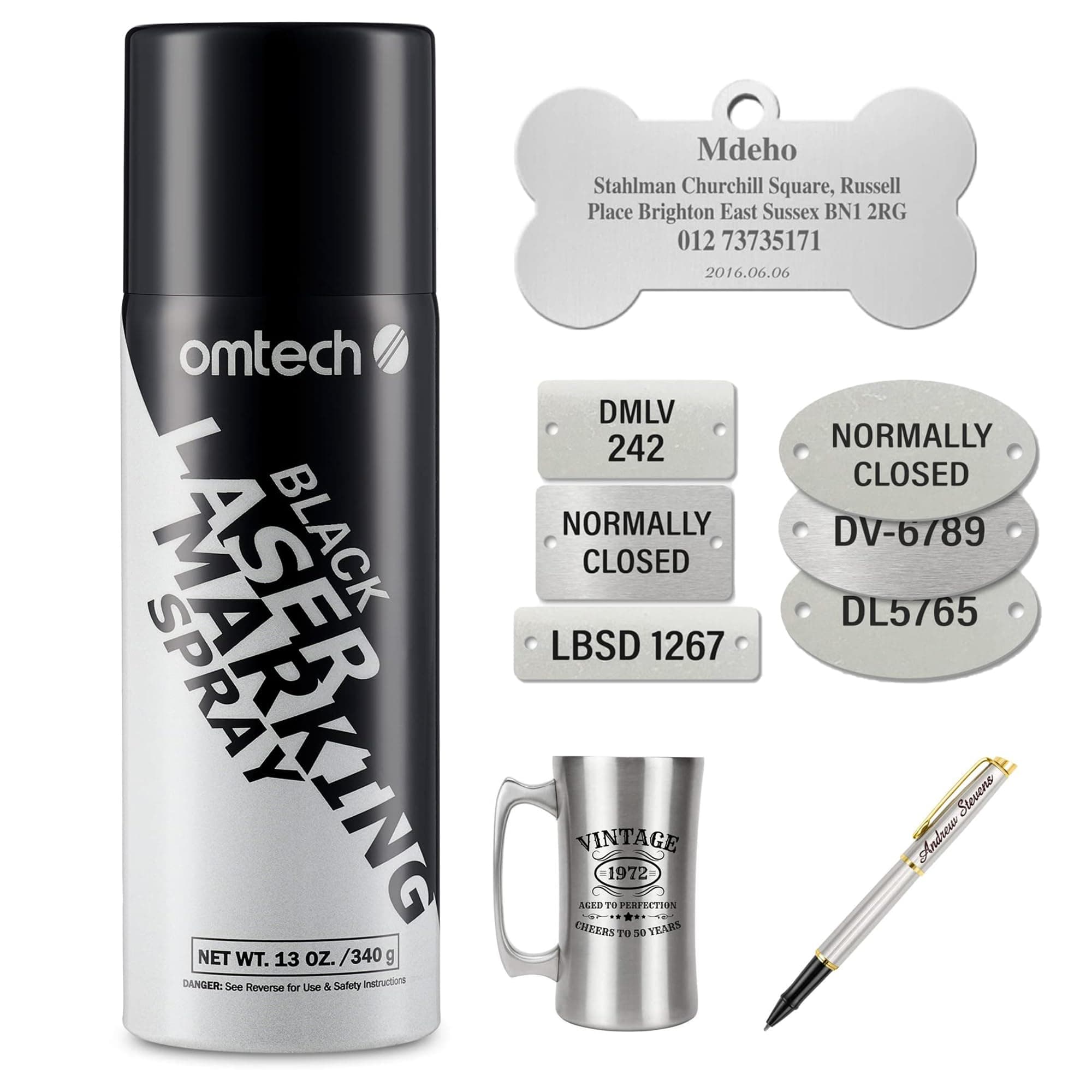 OMTech Laser Marking Spray, Metal Laser Marking Fluid for CO2 Laser Engravers, 13oz Aerosol High Contrast Black Spray for Laser Engraving Metal, Laser Ink Agent for Aluminum Stainless Steel Brass More