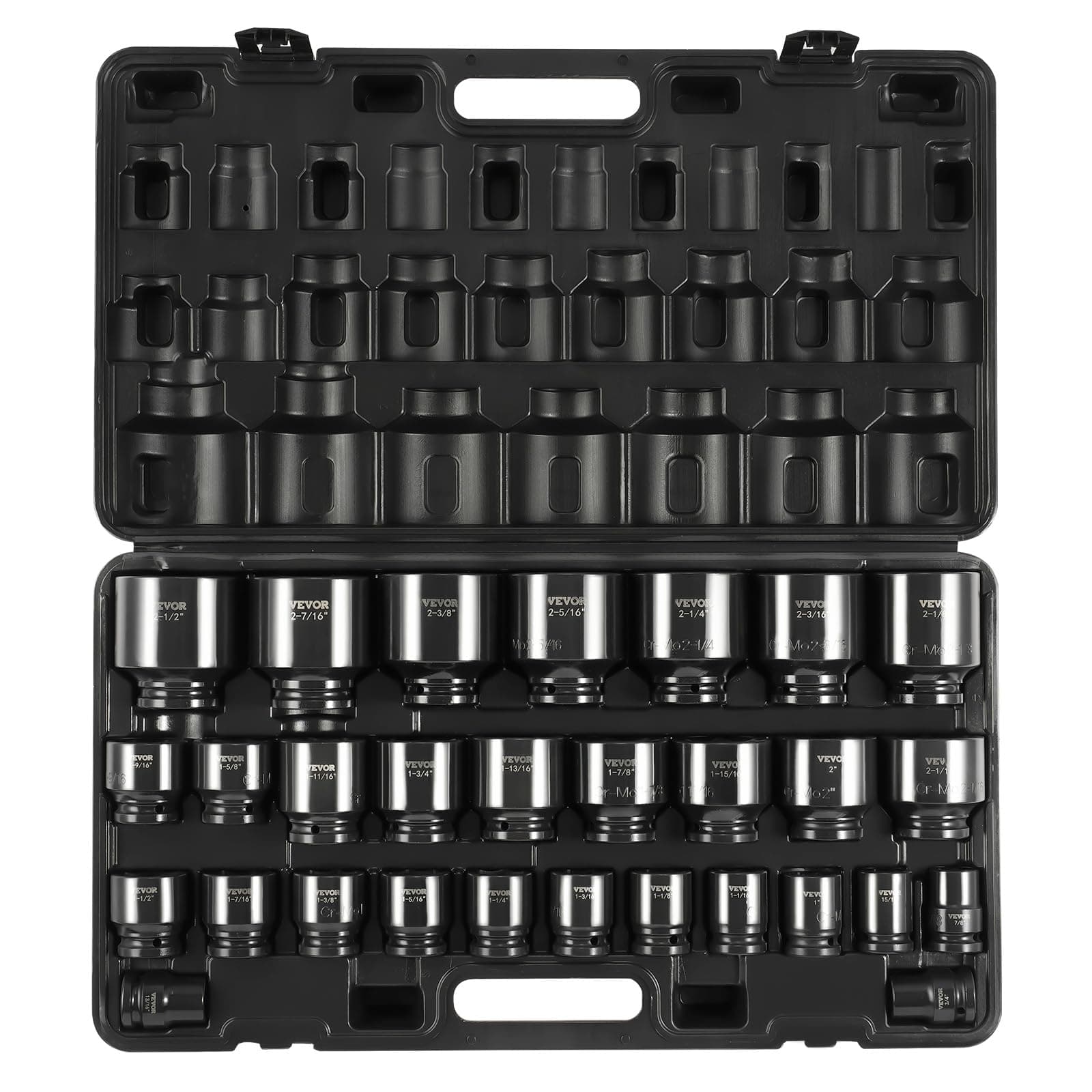 VEVOR Impact Socket Set 3/4 Inches 29 Piece Impact Sockets, 6-Point Sockets, Rugged Construction, CR-M0, 3/4 Inches Drive Socket Set Impact SAE 3/4 inch - 2-1/2 inch, with a Storage Cage