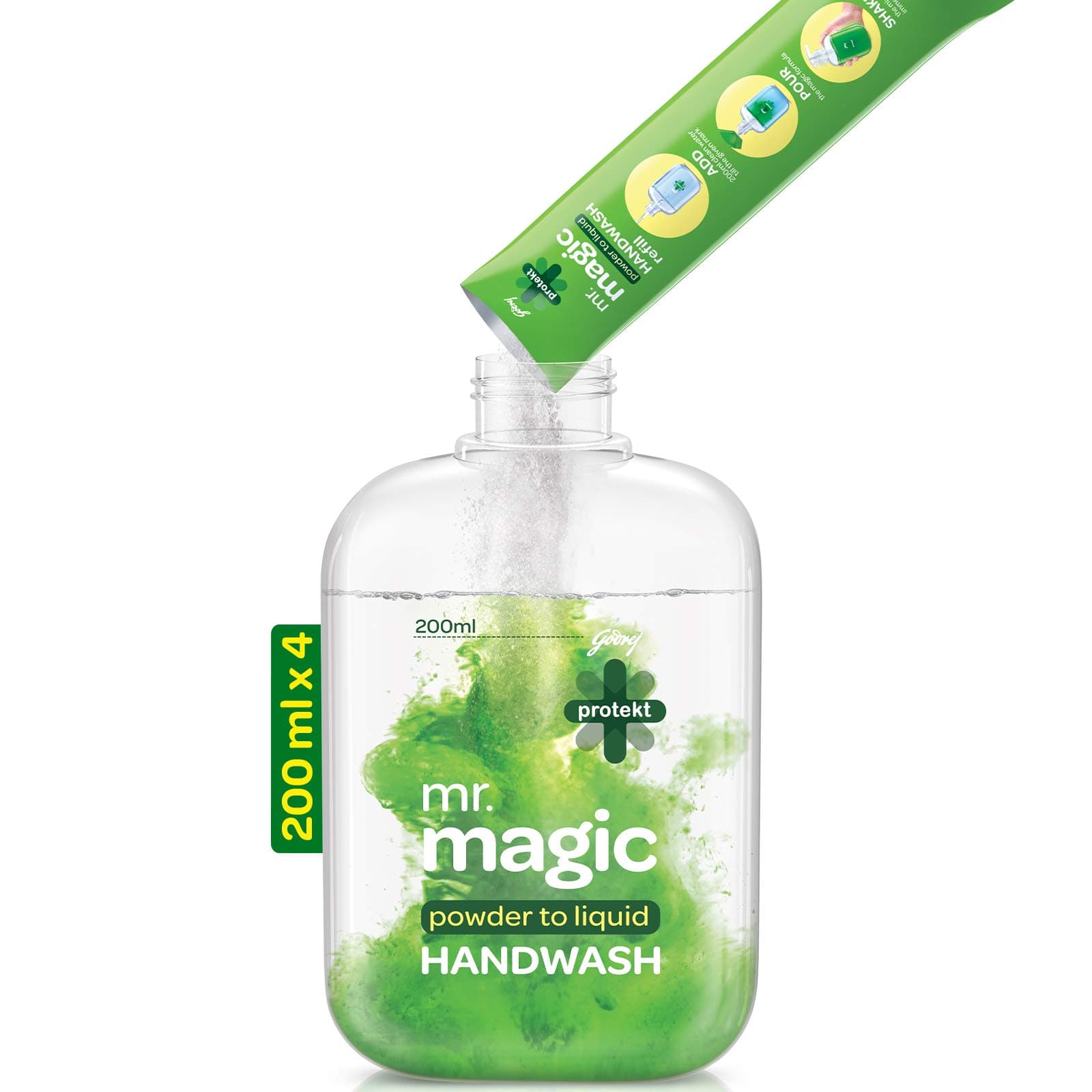 mr. magic Powder-to-Liquid Handwash - 4 Refills (makes 800ml), 99.9% Germ Protection