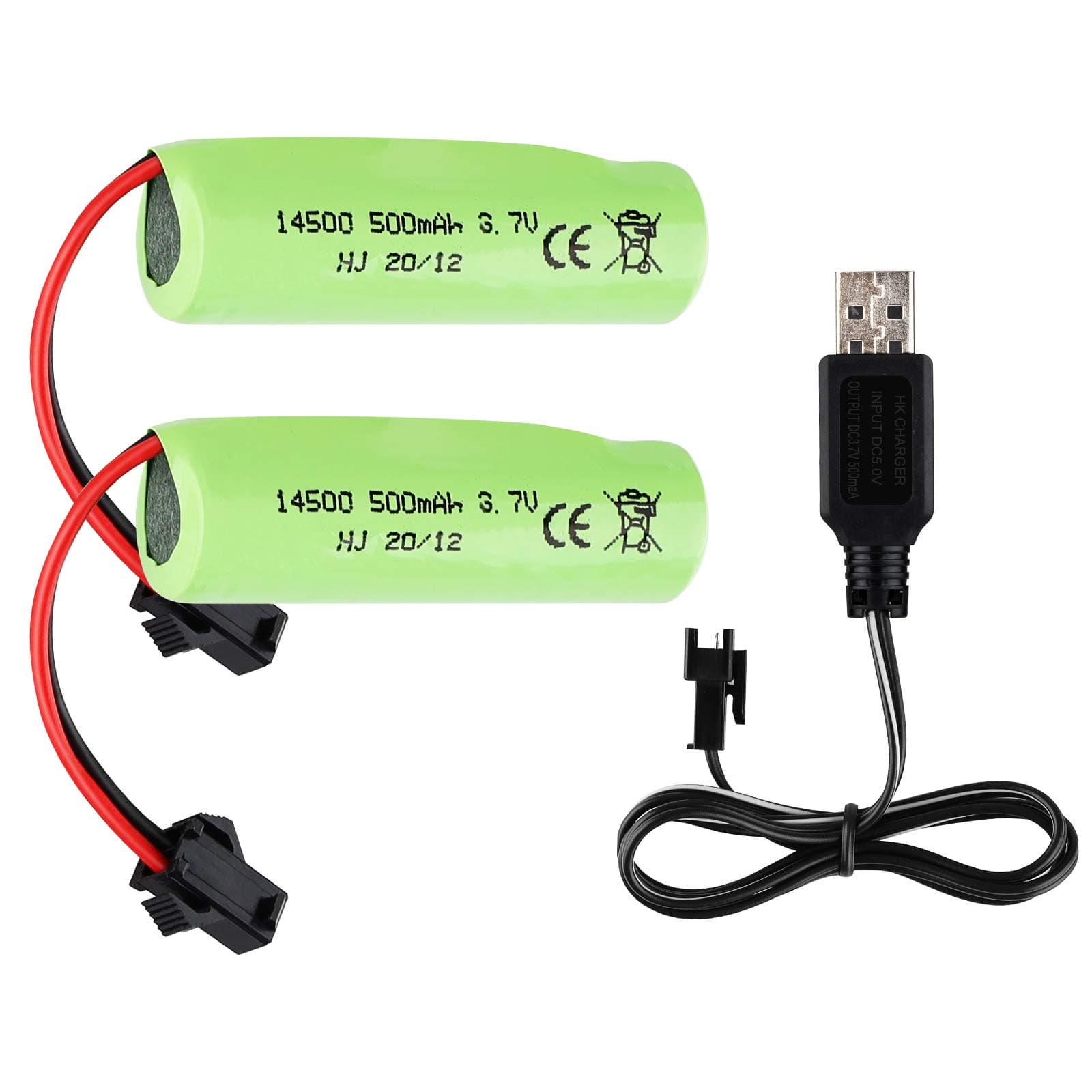 FPVERA Rc Car Battery - 2 Pack 500mah Batteries 3.7V Li-ion Rechargeable for Double Sided Rc Stunt Car RC Trucks Small RC Boat Remote Control Toy Cars E35 DE38 DE40 DE50 with USB