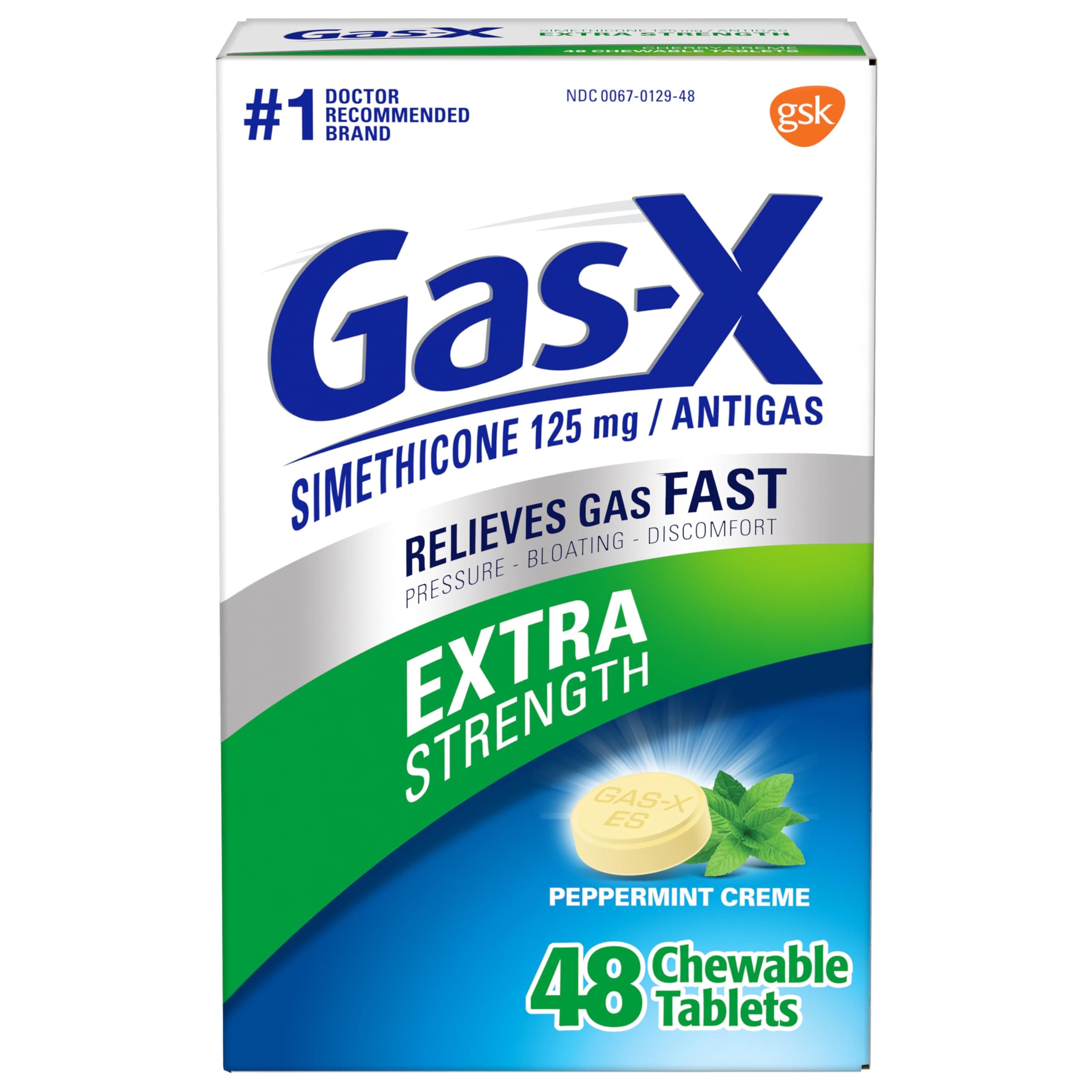 Extra Strength Chewable Gas Relief Tablets with Simethicone 125 mg, Peppermint Creme - 48 Count