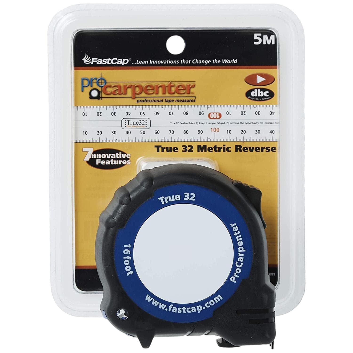 ProCarpenter True32 Metric Reverse Measuring Tape - Ideal for Professionals and Home Improvement - with Lever Action Belt Clip and Dual Locking System - 16' - 99953