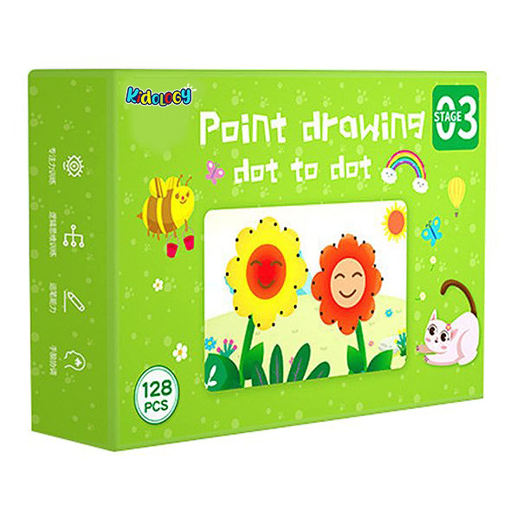 Kidology Learning to Write School Workbook for kids Tracing Lines | Preschool with coloring images and cognitive games to write, read and draw, hand-eye coordination (Point Drawing Stage 03, 128 Pcs)