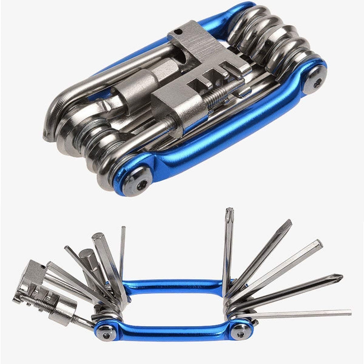 eoocvt Portable Bicycle Repair Multitool Kit with Chain Breaker Hex Keys Flat Head Philips Screwdriver Torx T-25 All in One Multifunction Bike Tools - Blue