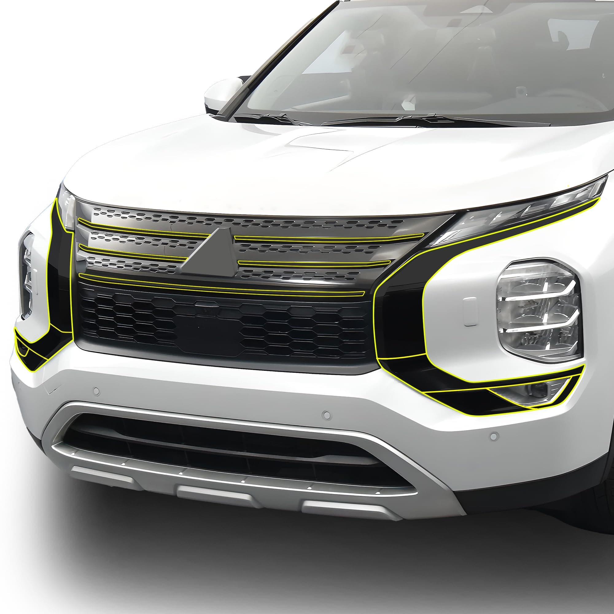 for Mitsubishi Outlander Front Chrome Delete – Precut Vinyl Overlay Kit, Gloss Black Blackout Trim