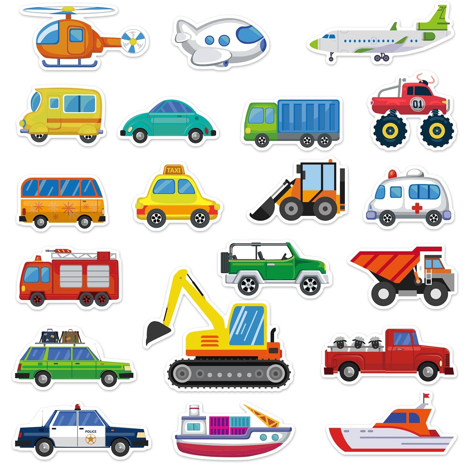 Tevxj 20 PCS Transportion Thick Gel Clings Vehicle Window Gel Clings Decals Stickers for Kids Toddlers and Adults Home Airplane Classroom Nursery Winter Car Party Supplies Decorations