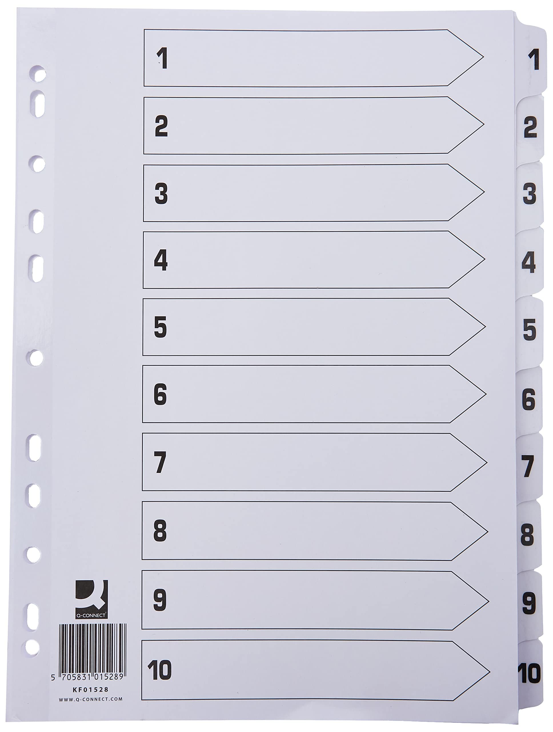 Q-Connect 1-10 Index Multi-Punched Reinforced Board Clear Tab A4 White KF01528