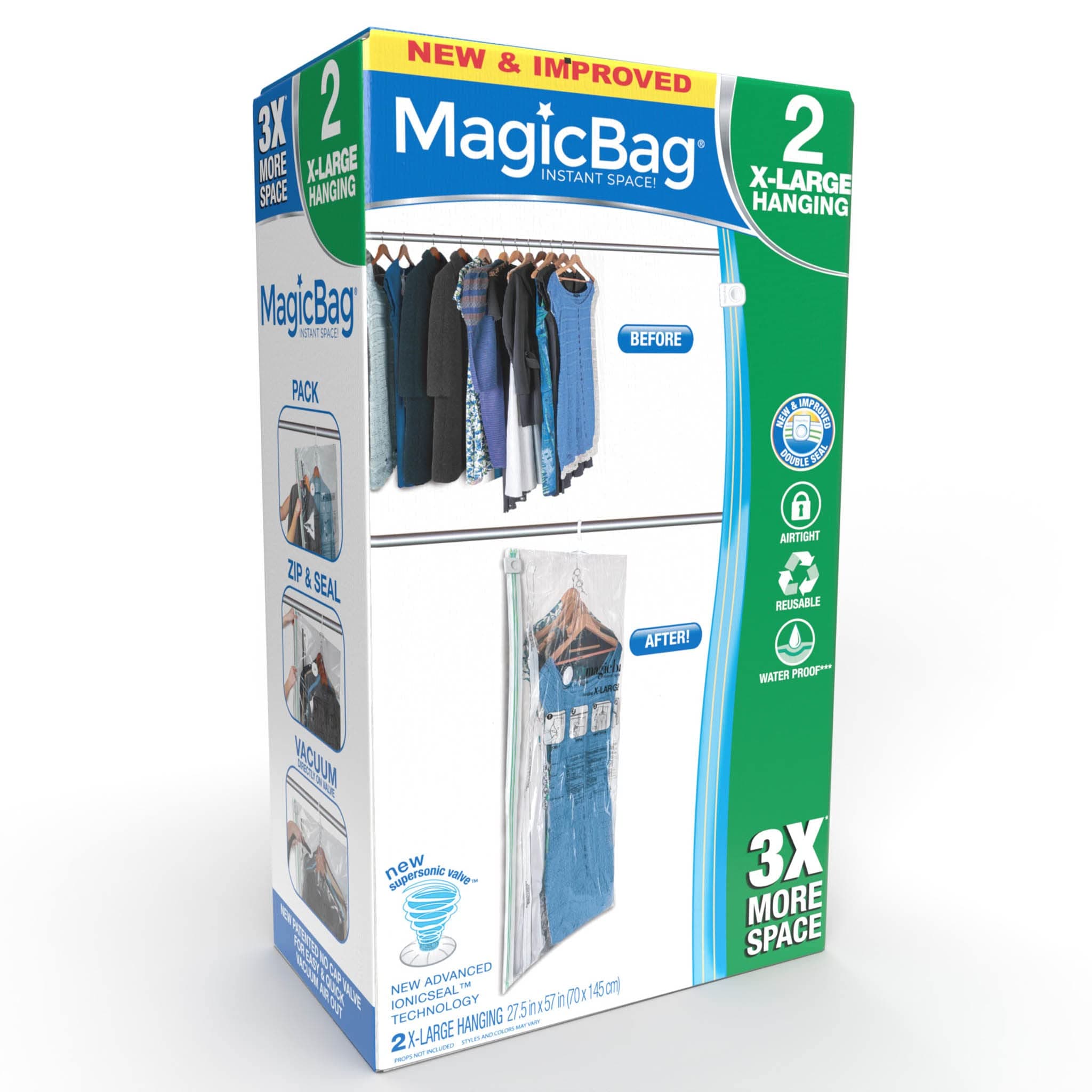 Smart Design MagicBag Hanging Vacuum Storage Bags – Extra Large Size, 2 Bags – Closet Organizers and Storage with Cascading Loops to Save Hanging Space for Optimal Home Organization and Storage