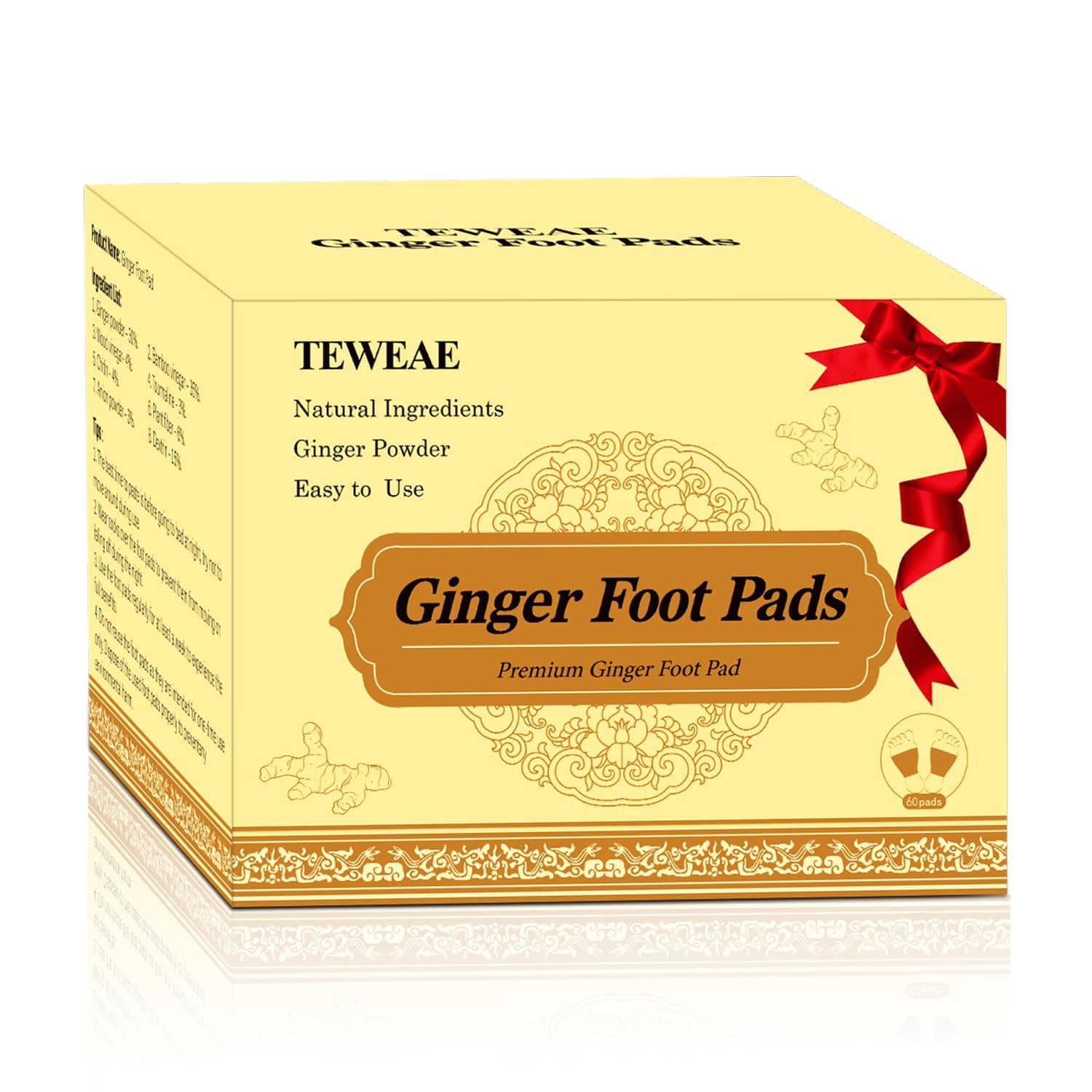 TEWEAE Foot Pads - (60Pads) Ginger Foot Patch for Better Sleep and Anti-Stress Relief, Pure Natural Bamboo Vinegar, High Arch, Comfort Insole, Unisex, White, 60 Count, Shoe Insert, 12373286031