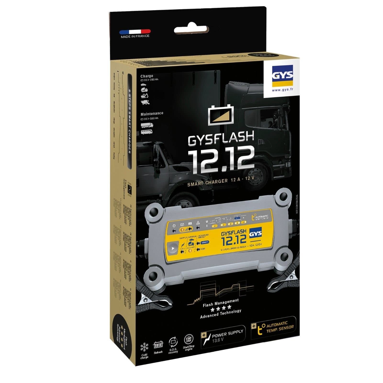 GYS FLASH 12.12 12V 12A (12AMP) - Fully Automatic Intelligent 8 Steps Smart Battery Charger 20Ah - 250Ah