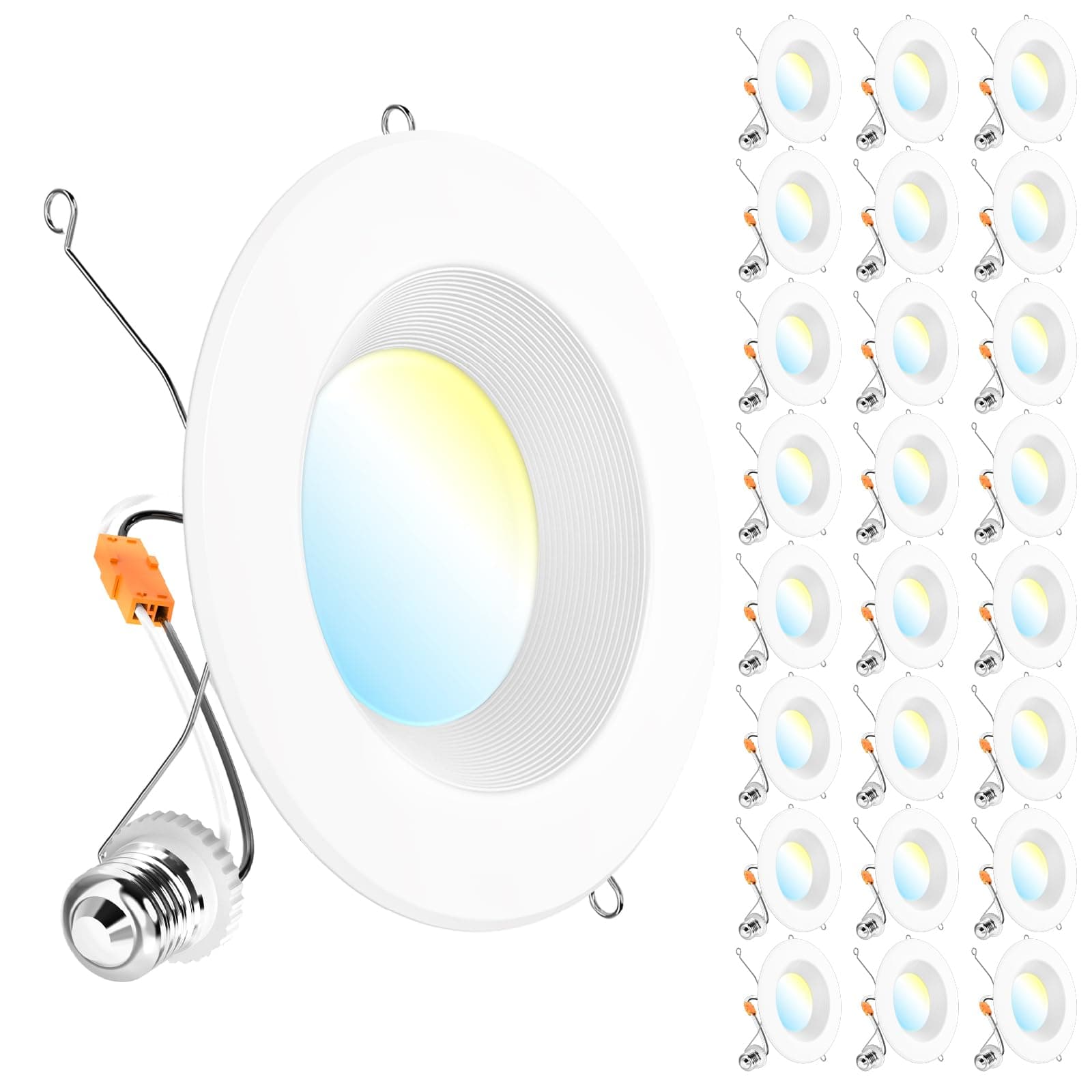 Sunco 24 Pack Retrofit LED Recessed Lighting 6 Inch, Downlight Can Lights for Ceiling, 1050 LM, 2700K/3000K/3500K/4000K/5000K, Dimmable, Baffle Trim, 13W=75W, 50000 Lifetime Hours, Damp Rated UL