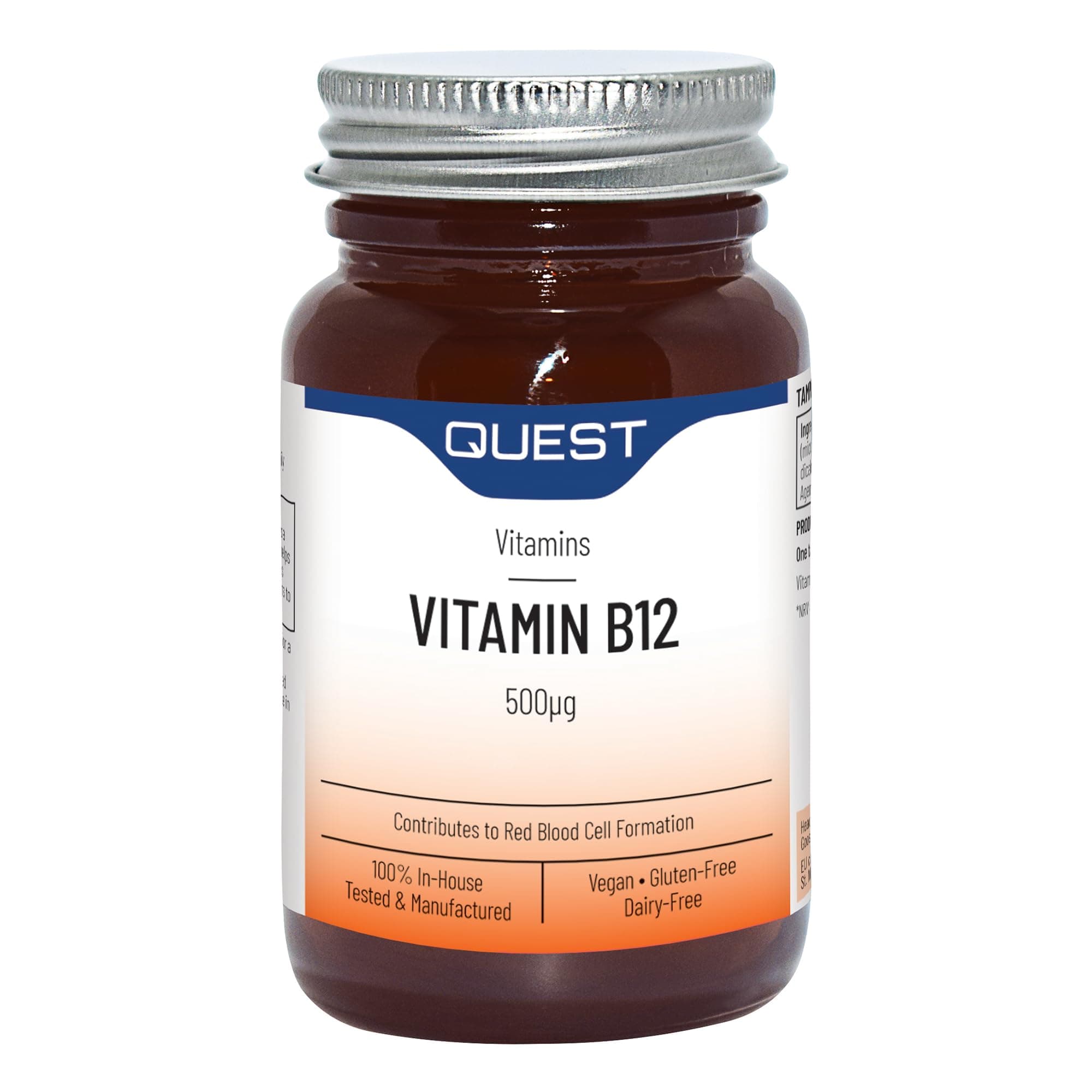 Quest - High Strength Vitamin B12 Supplement 500mcg Tablets for Normal Red Blood Cells Formulation and Energy Metabolism. Reduces Tiredness and Fatigue. Vegan, Gluten-Free (60 Tablets)
