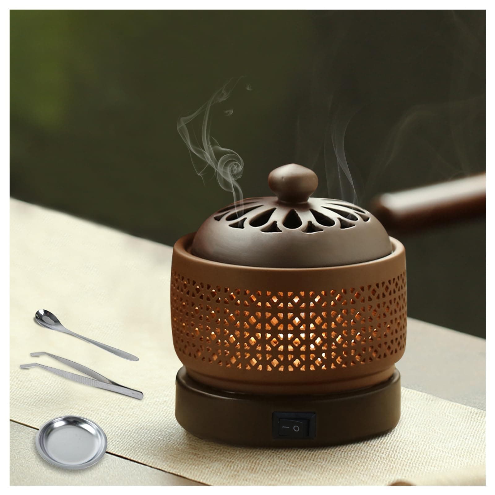 Ceramic Electric Incense Burner with LED Display, Resin Frankincense Burner, Timing Temperature Adjustment, Electronic Aroma Diffuser For Indoor Air Purification, Home Decoration, Meditation, Yoga