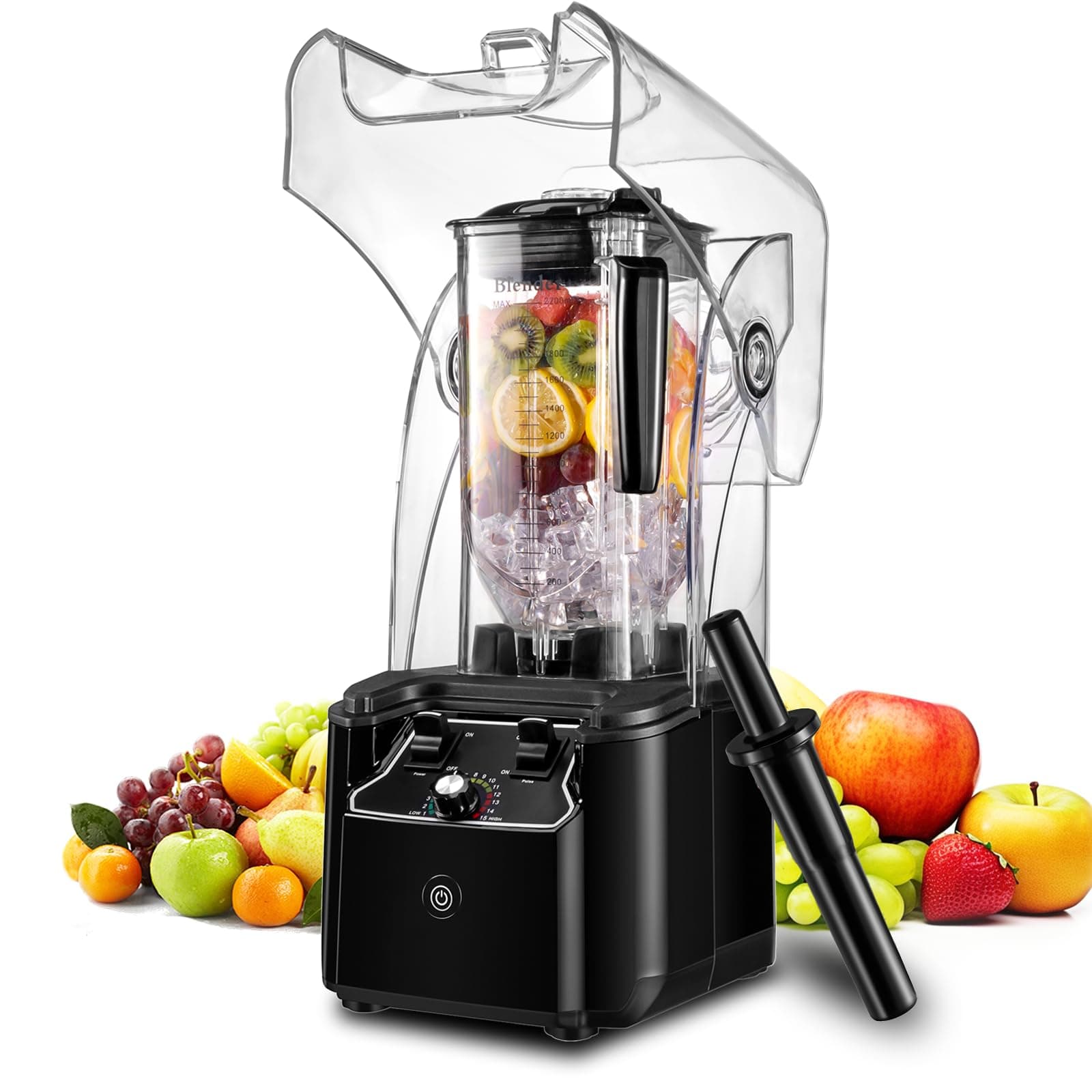 - Commercial Blender for Smoothies With Quiet Shield, 2.5HP Motor, Stainless Steel Blade, 80oz Pitcher for Shakes, Smoothies, Ice Crushing, Frozen Drinks, 15 Speeds, Self-Cleaning, Black