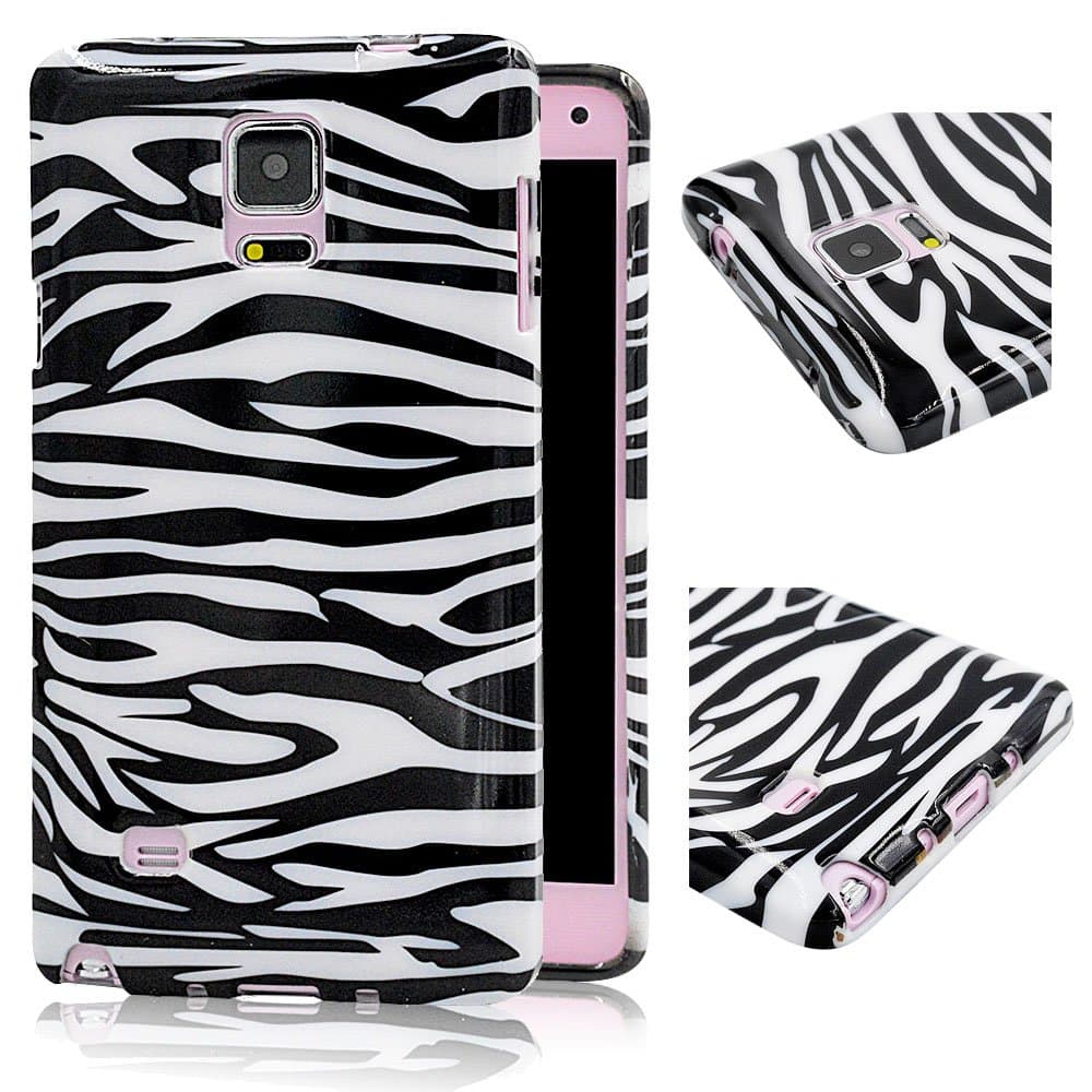 TPU Flex Silicone Snap on Soft Jelly Case for Samsung Galaxy Note 4 SM-N910S Black White Zebra Print Pattern Premium Protective Skin Shell Back Cover