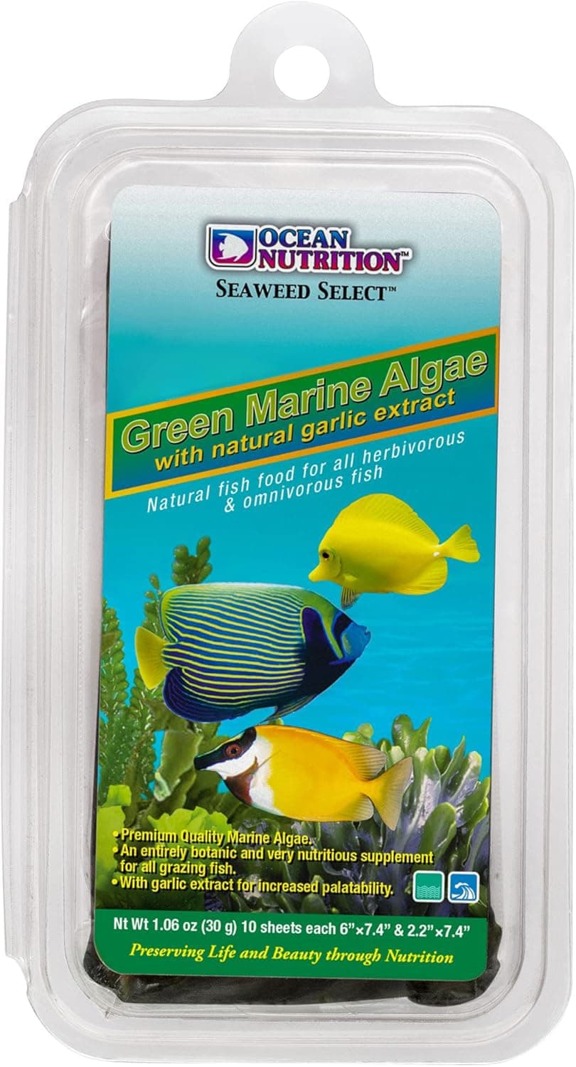 Seaweed Select Green Marine Algae - Nutritious Fish Food for Herbivorous Marine Fish, Live Fish & Invertebrates - Natural Seaweed Sheets with Garlic Extract - 10 Sheets, 1 oz (30g)