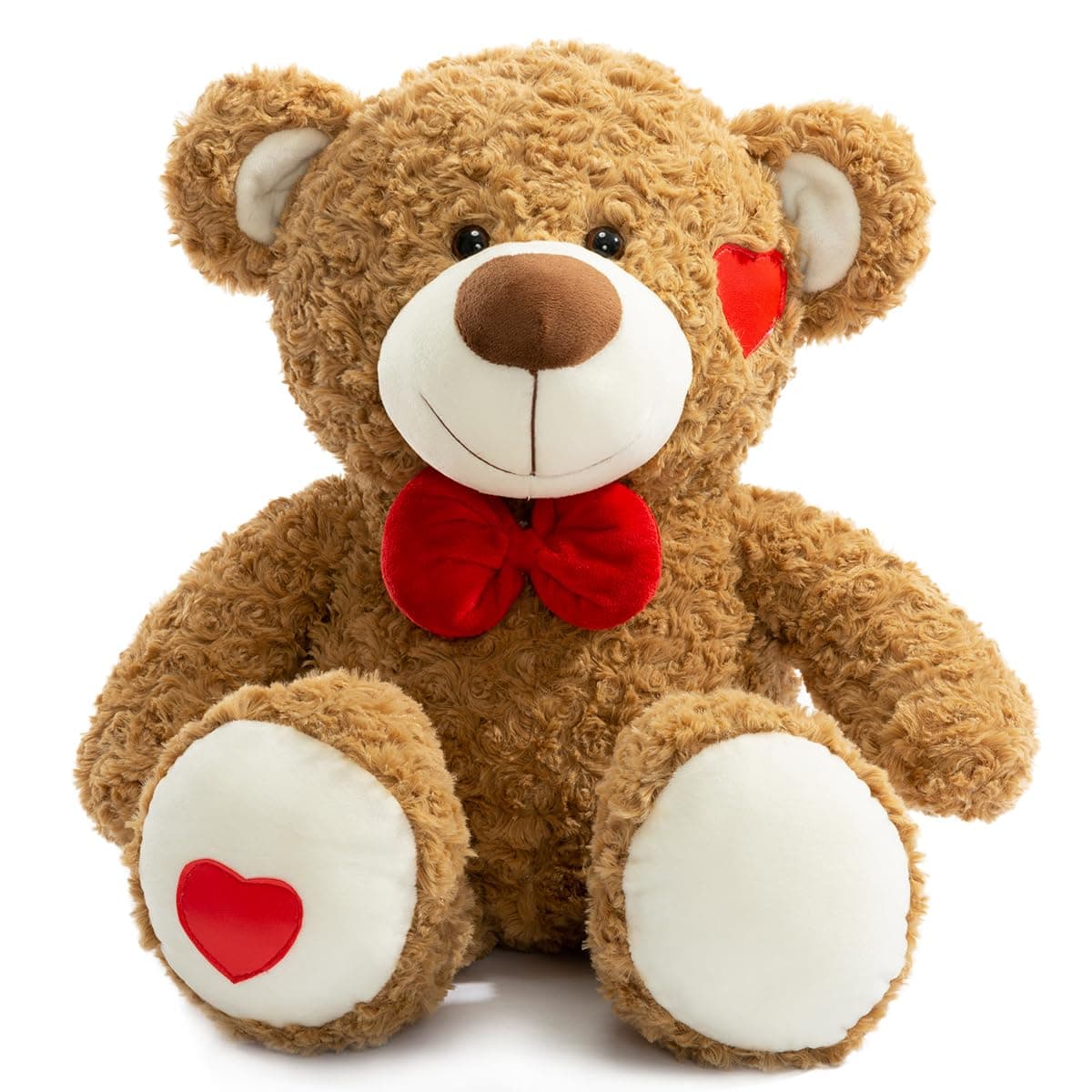 BEJOY Teddy Bear Stuffed Animal Plush Bear with Red Bow and Hearts Holiday Toy Gift 24 inches Brown