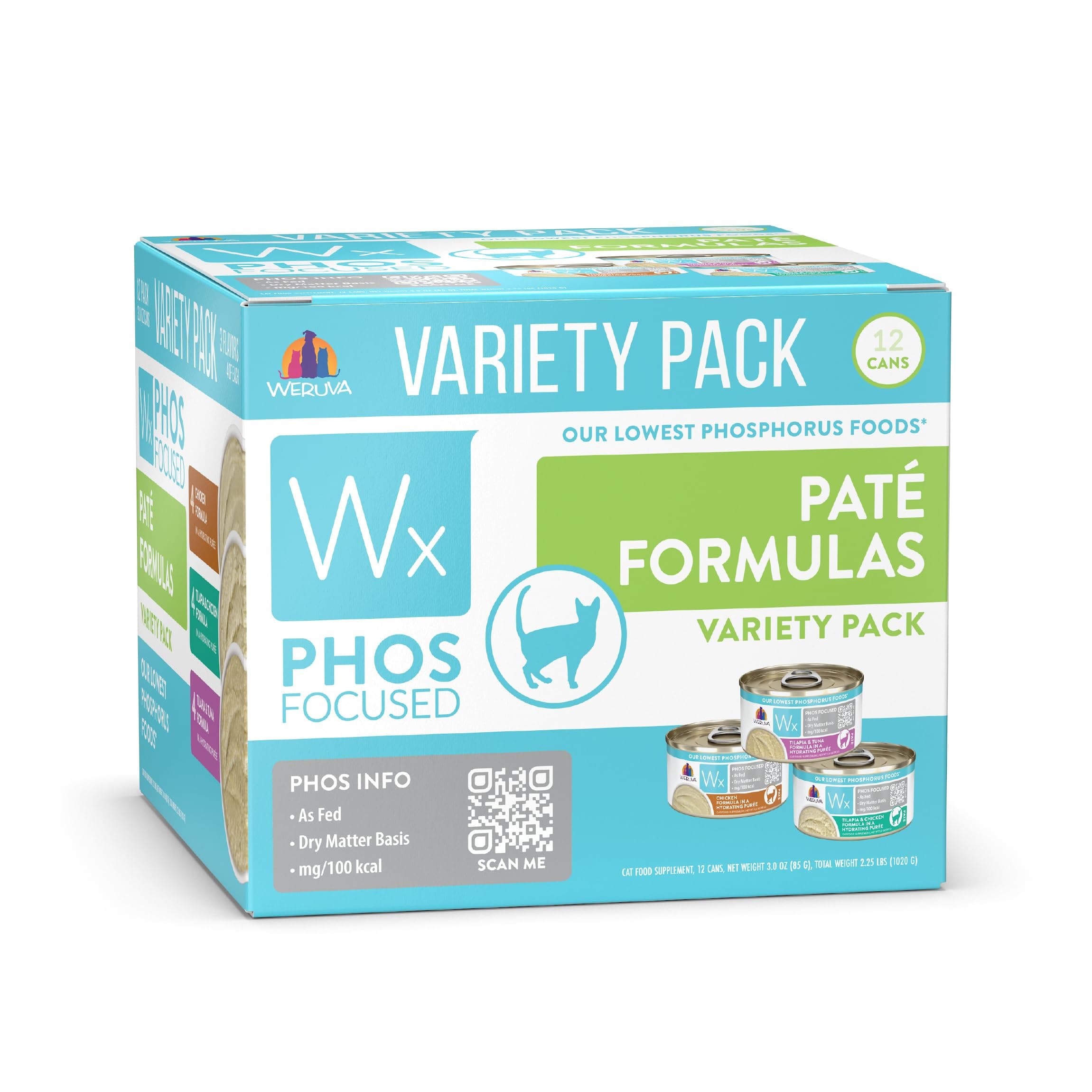 Weruva Wx Phos Focused, Pate Formulas Variety Pack, 3oz Can (Pack of 12)