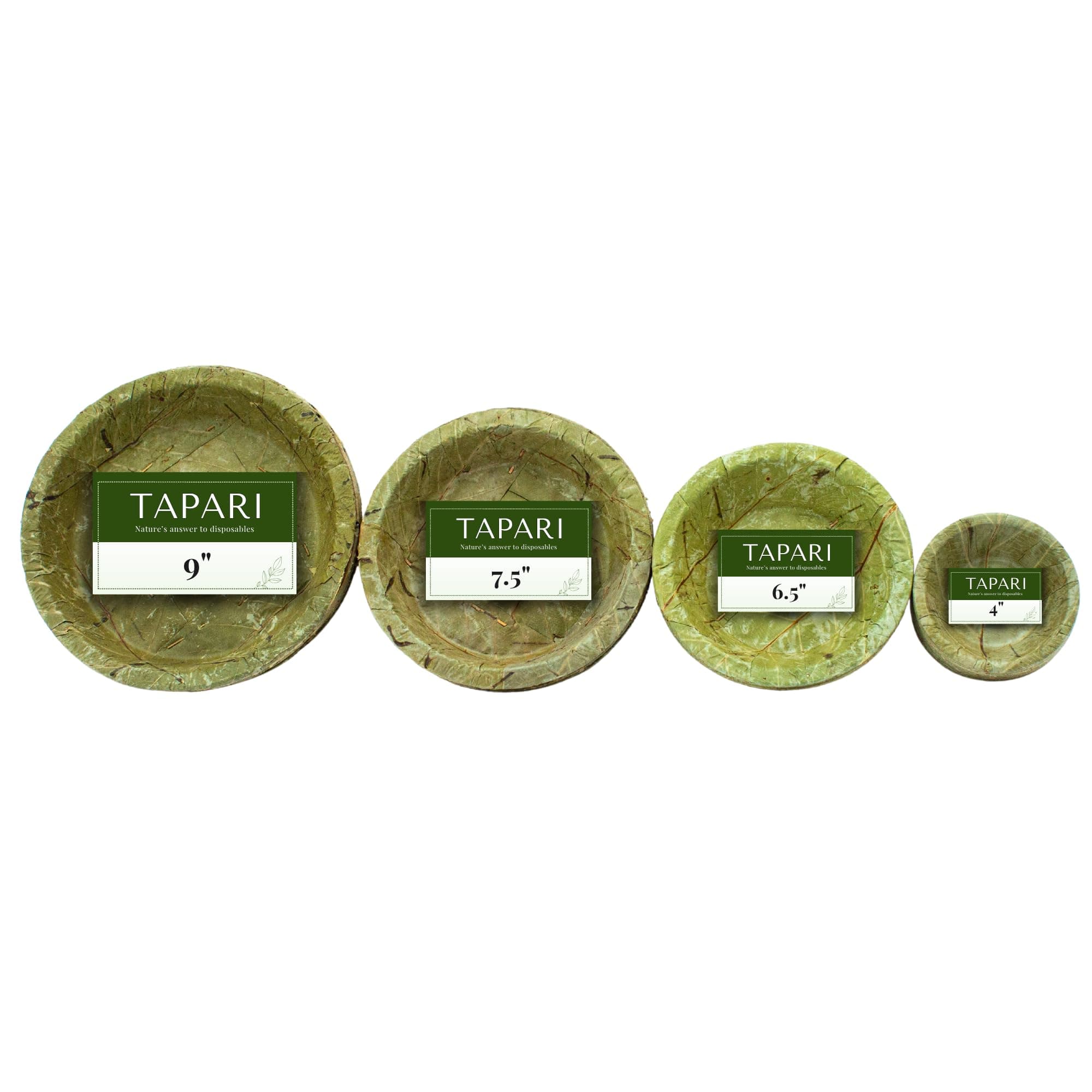 TAPARI 20 Pack Disposable Plates & Bowls Combo - Four Sizes - 4" - 6.5" / 7.5" / 9" - Perfect for Picnics - Strong Organic & Eco-Friendly - Compostable & Biodegradable - Dishes Made from Leaves