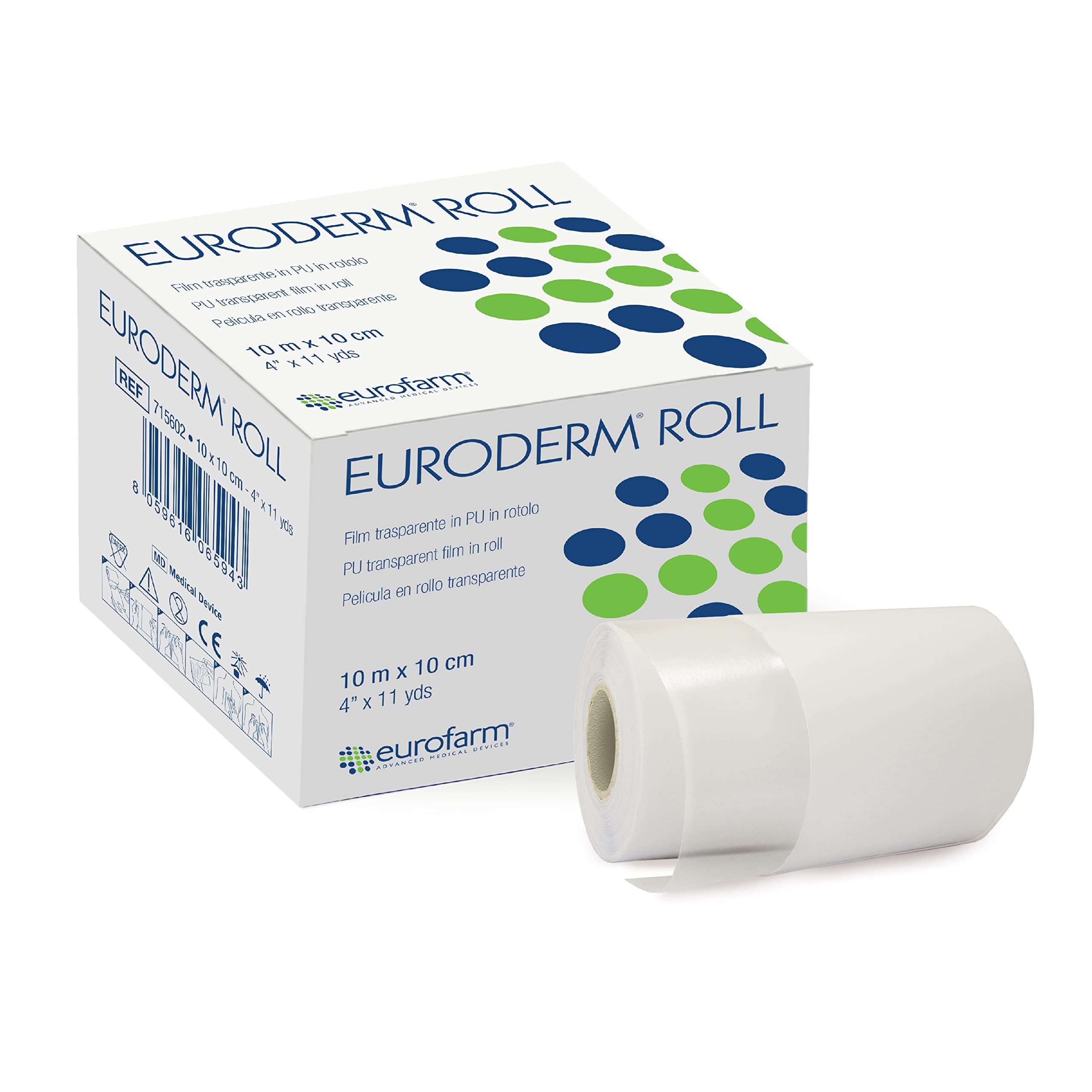 Euroderm Roll (m 10 x cm 10) Transparent, waterproof and highly breathable adhesive Polyurethane film plaster.