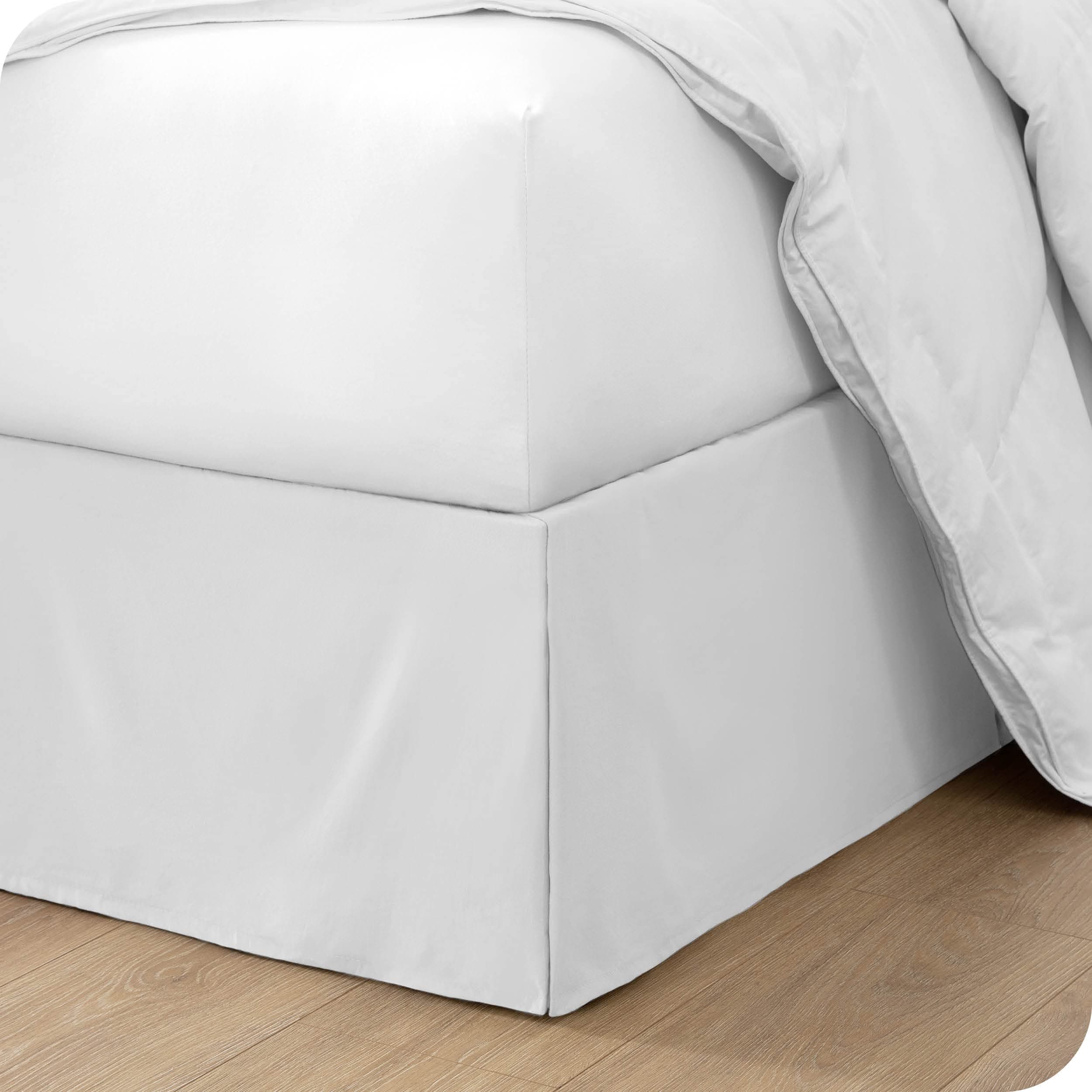 Bare Home Full Bed Skirt - 15-Inch Tailored Drop Easy Fit - Bed Skirt for Full Beds - Center & Corner Pleats (Full, White)