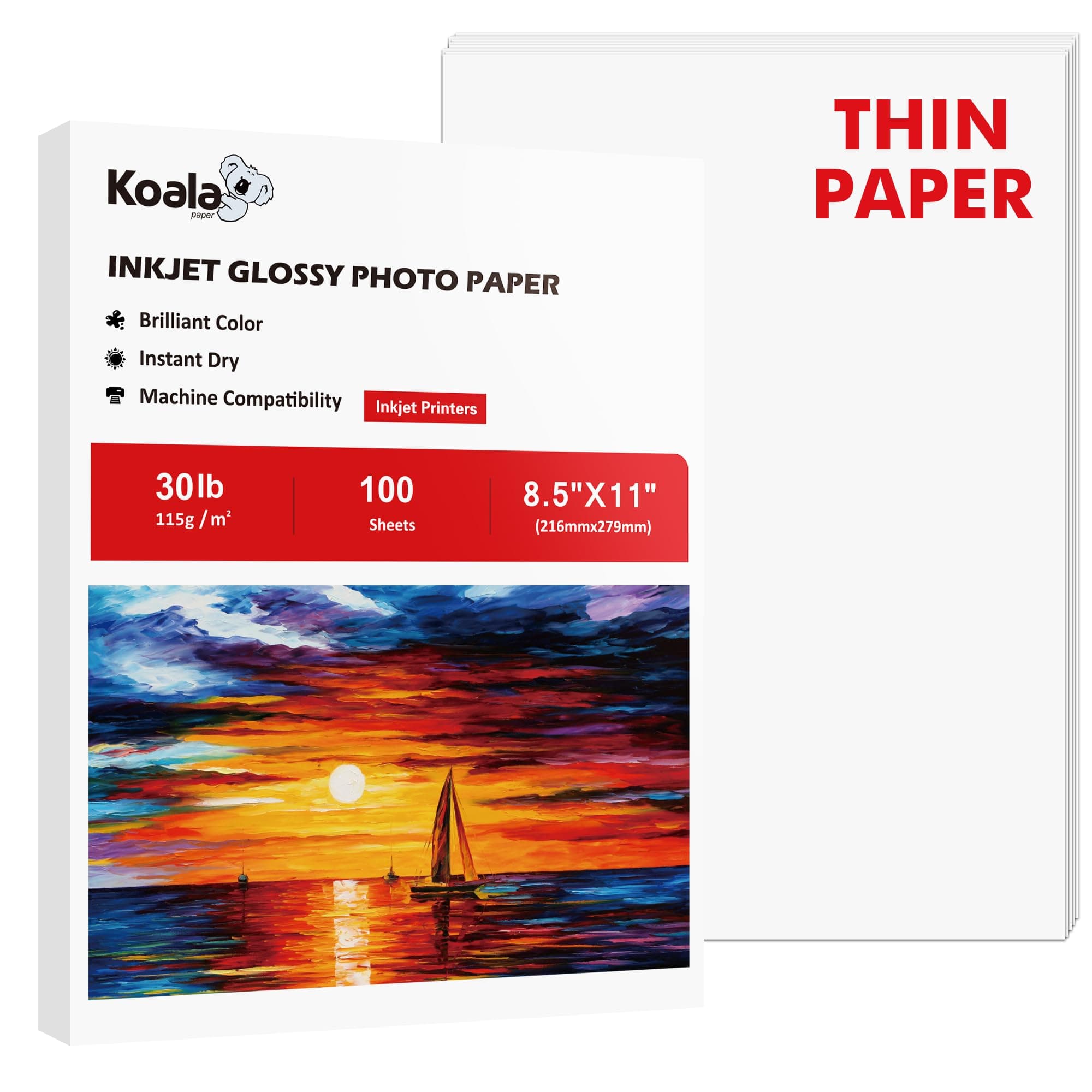 Glossy Thin Inkjet 8.5x11 Inches 100 Sheets Compatible with Inkjet Printer Use DYE INK 115gsm