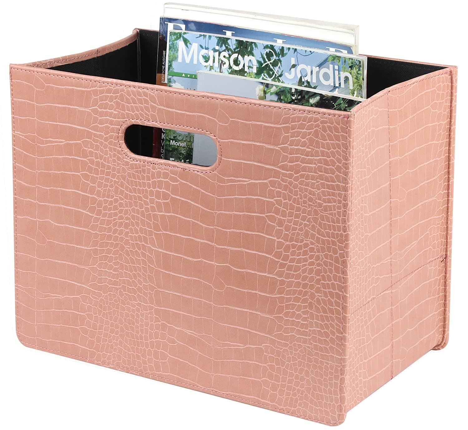 HofferRufferMagazine Basket Holder, Foldable Magazine Rack, Document File Holder Organizer, File Folder, Newspaper Storage Bin Organizer for Home or Office (Brown Pink)