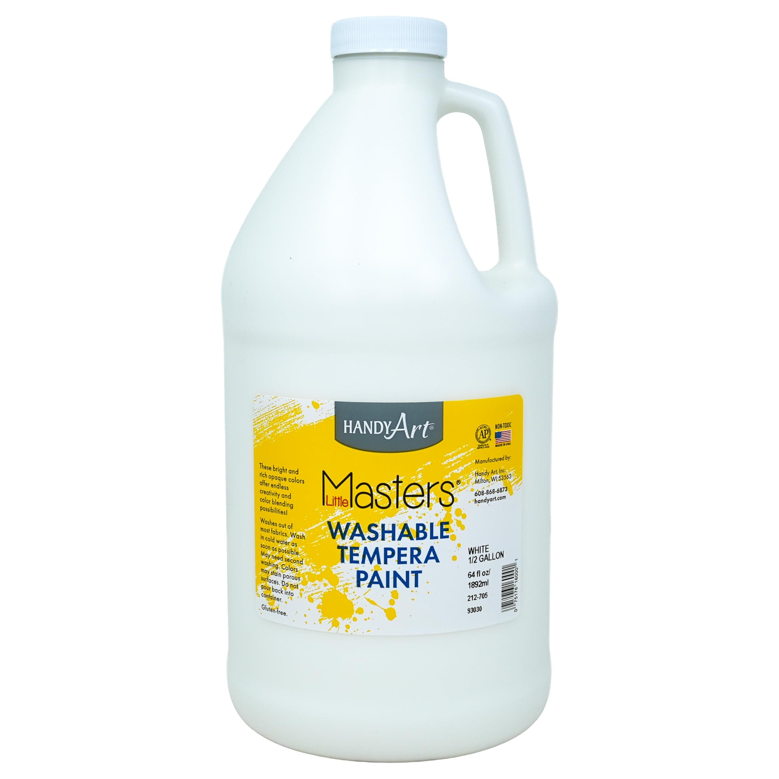 Handy Art Little Masters Washable Tempera Paint, White, Half Gallon 64 oz Bottle, Bright & Mixable, High Opacity, Washable Colors for Classroom, Students, Kids, Safe & Non-Toxic, Made in USA
