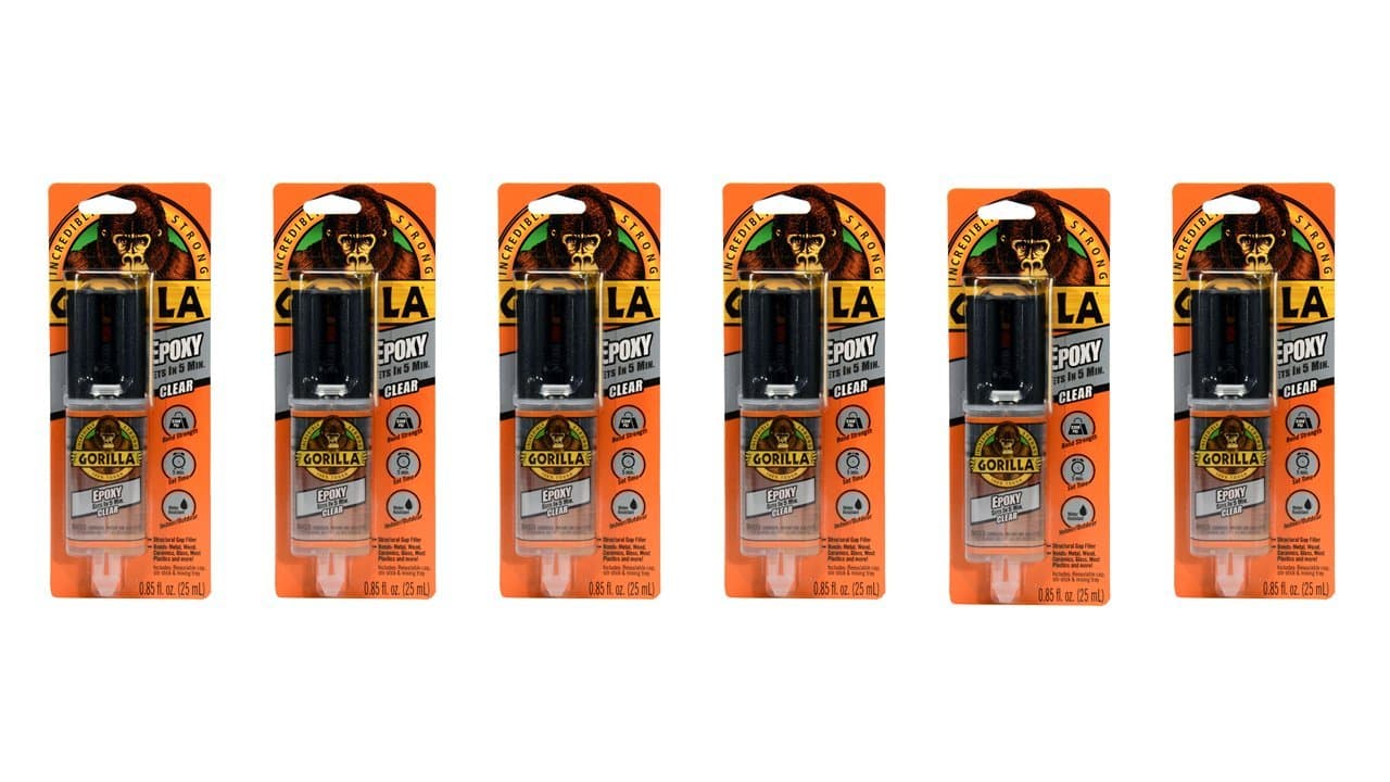 2 Part Epoxy, 5 Minute Set, .85 Ounce Syringe, Clear, (Pack of 6)